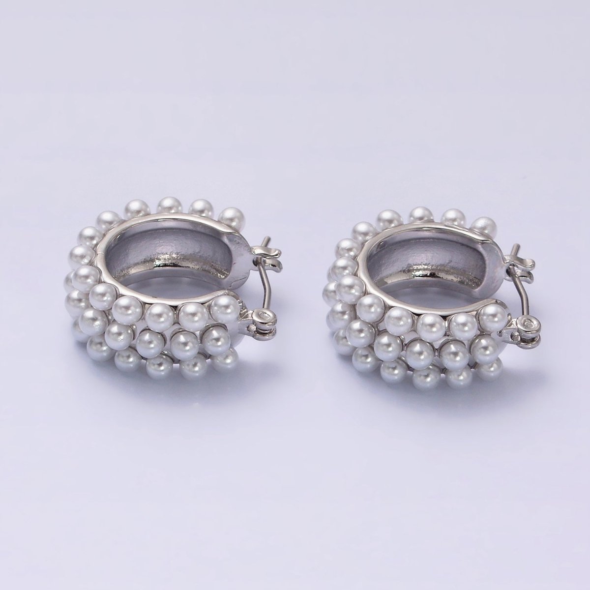 14K Gold Filled White Pearl Dotted Latch Hoop Earrings in Silver & Gold | AD-376 AD-457