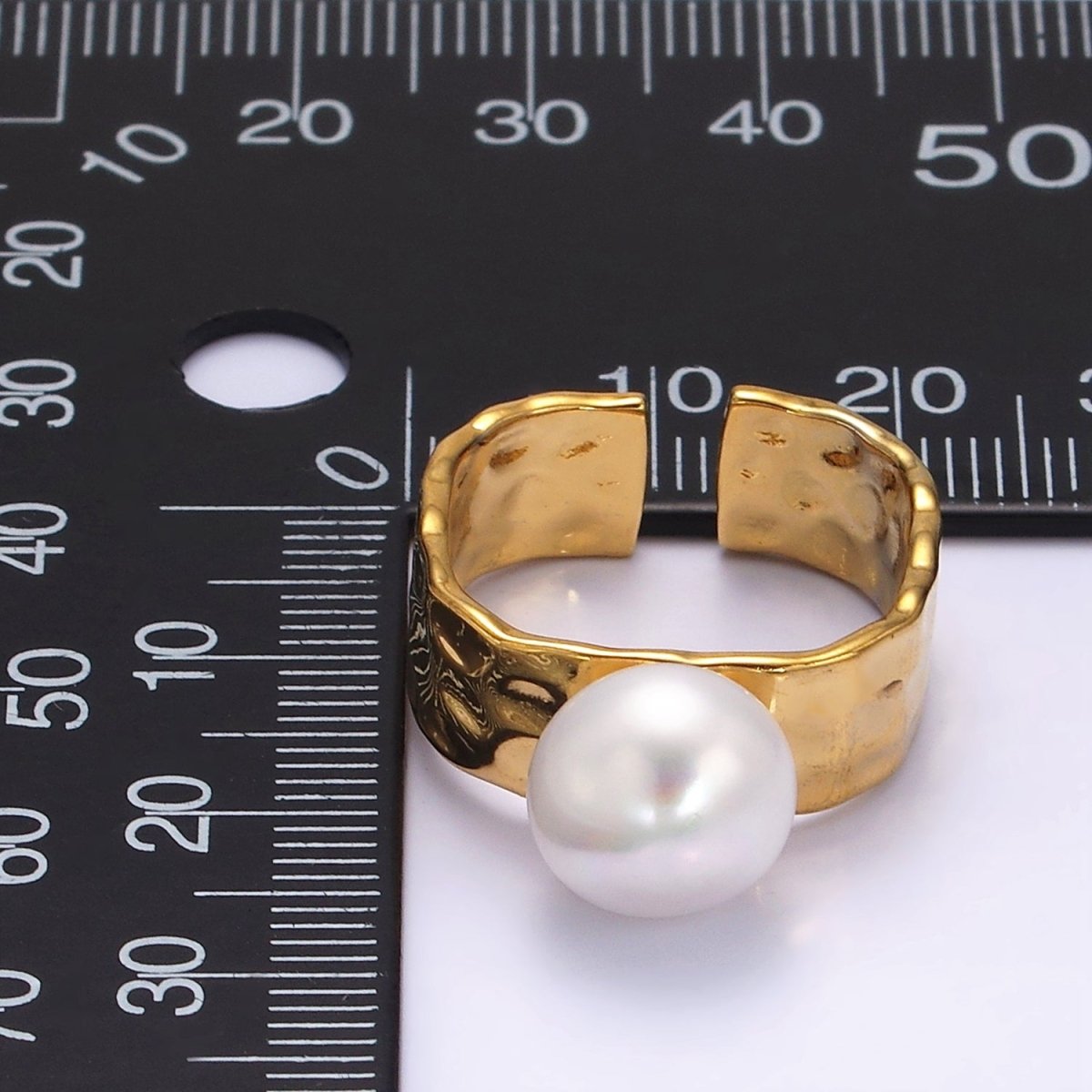 14K Gold Filled White Pearl Hammered Wide Band Ring in Gold & Silver | O1096 O1097