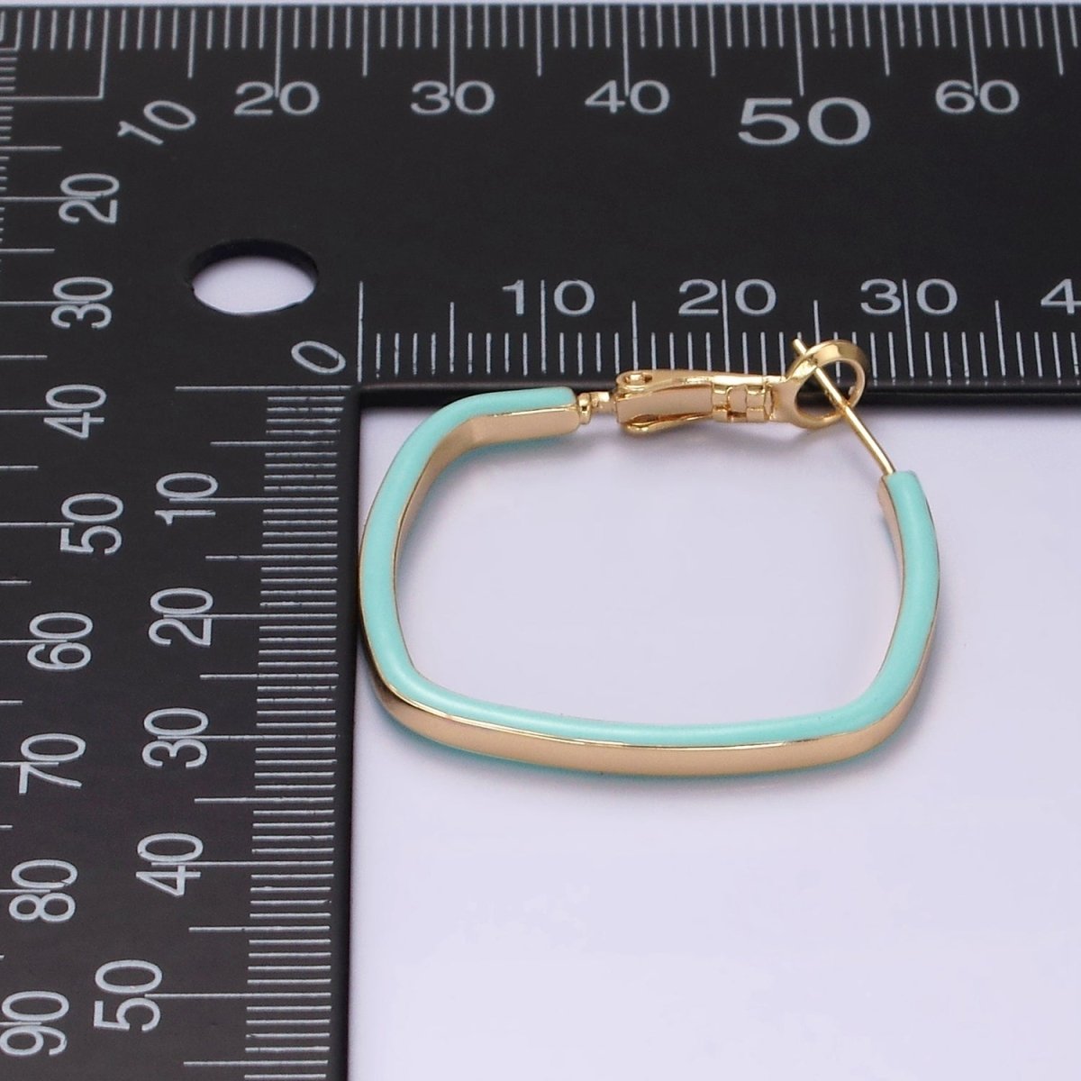 14K Gold Filled White, Pink, Blue Enamel Boxy Rhombus Hinge Hoop Earrings | AE180 - AE182