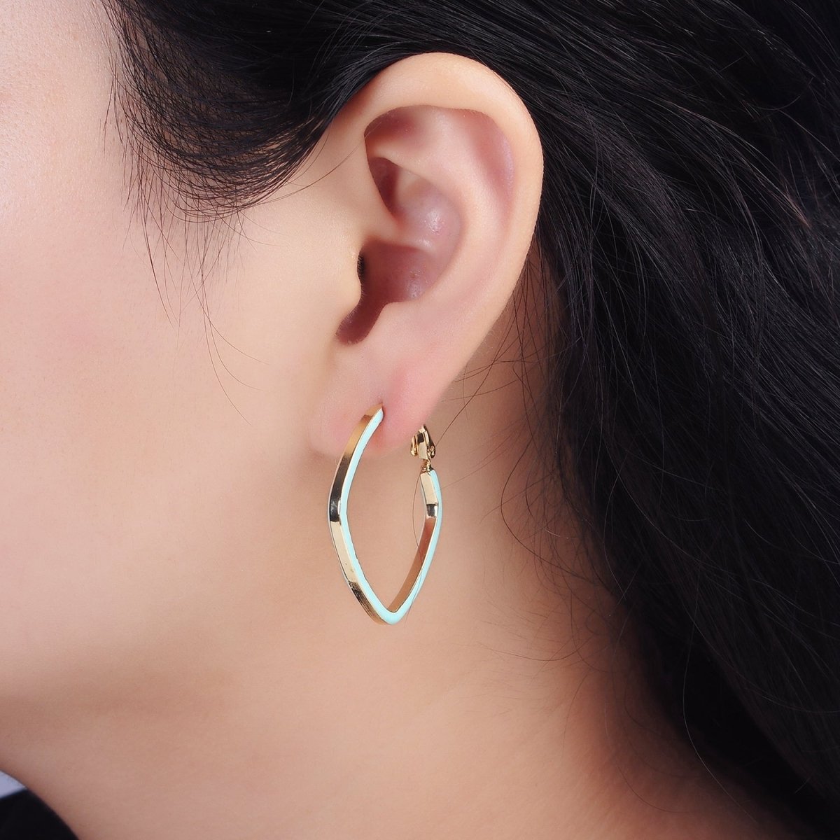 14K Gold Filled White, Pink, Blue Enamel Boxy Rhombus Hinge Hoop Earrings | AE180 - AE182
