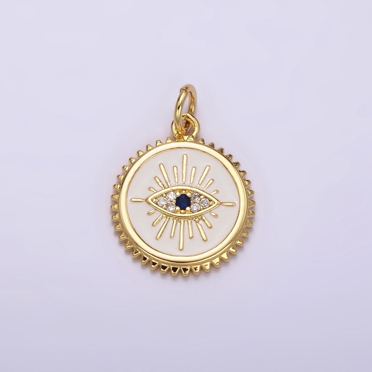 14K Gold Filled White, Pink Evil Eye Blue CZ Spiked Outline Round Charm | AG414 AG415