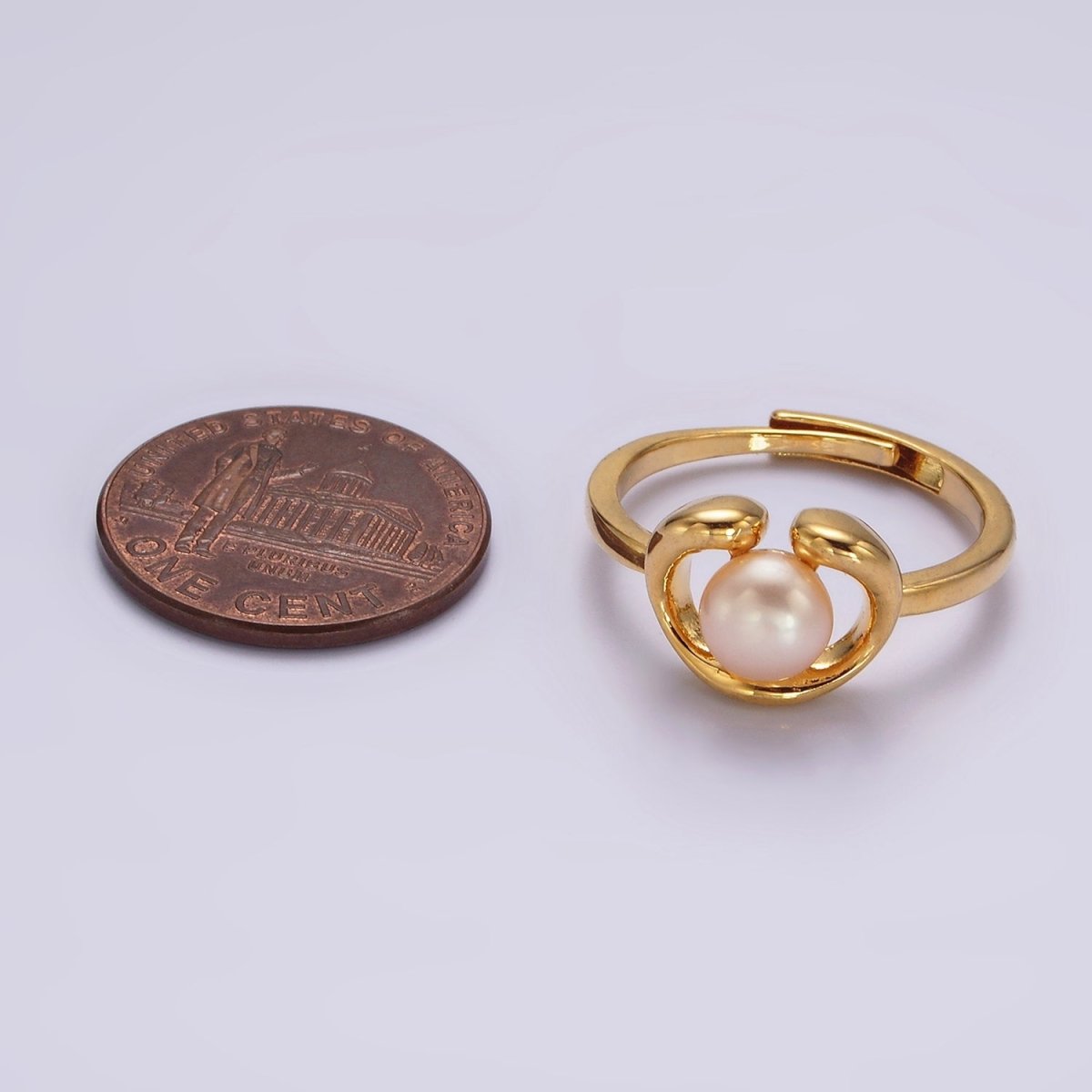 14K Gold Filled White, Pink Peal Open Outline Adjustable Ring in Silver & Gold | O672 - O675