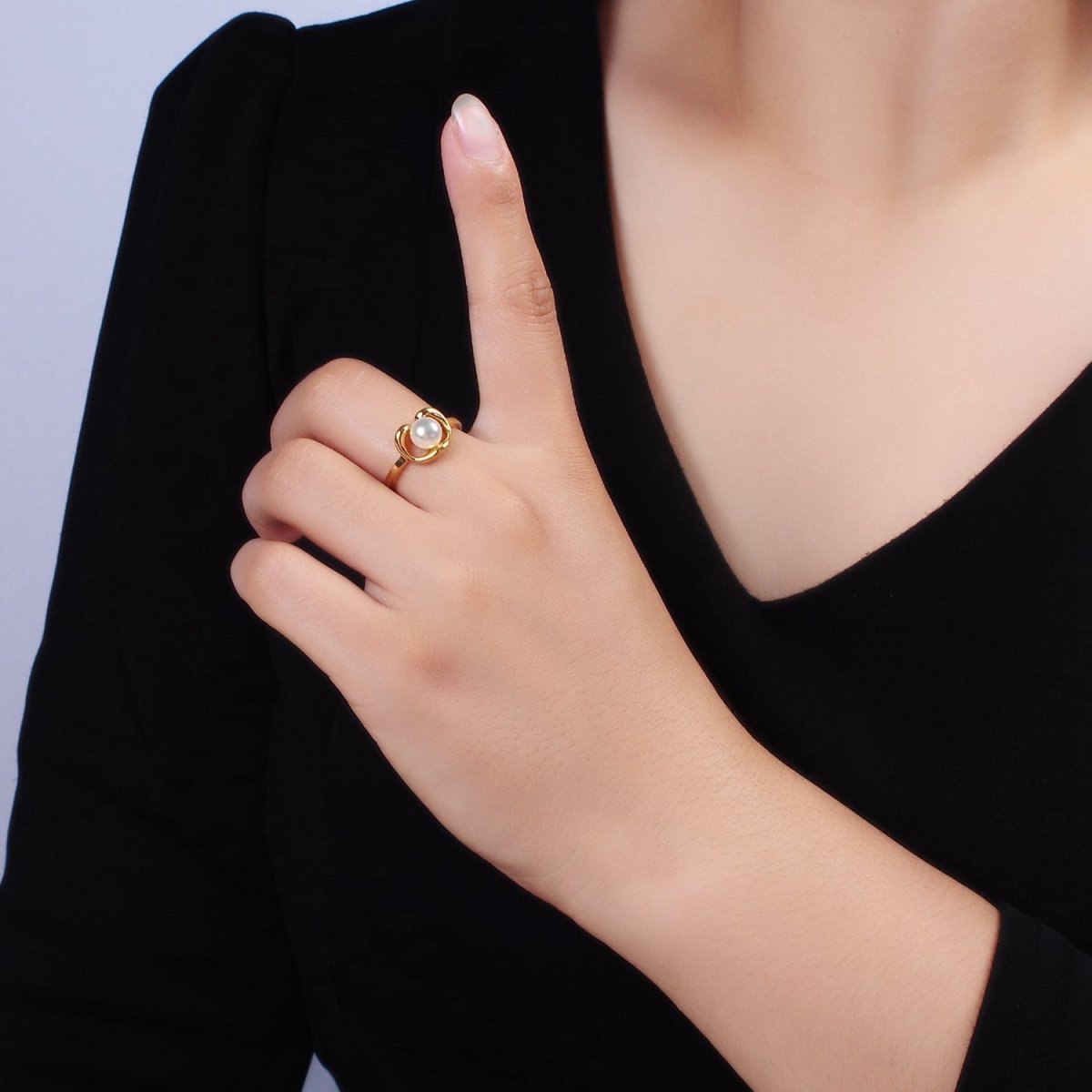 14K Gold Filled White, Pink Peal Open Outline Adjustable Ring in Silver & Gold | O672 - O675