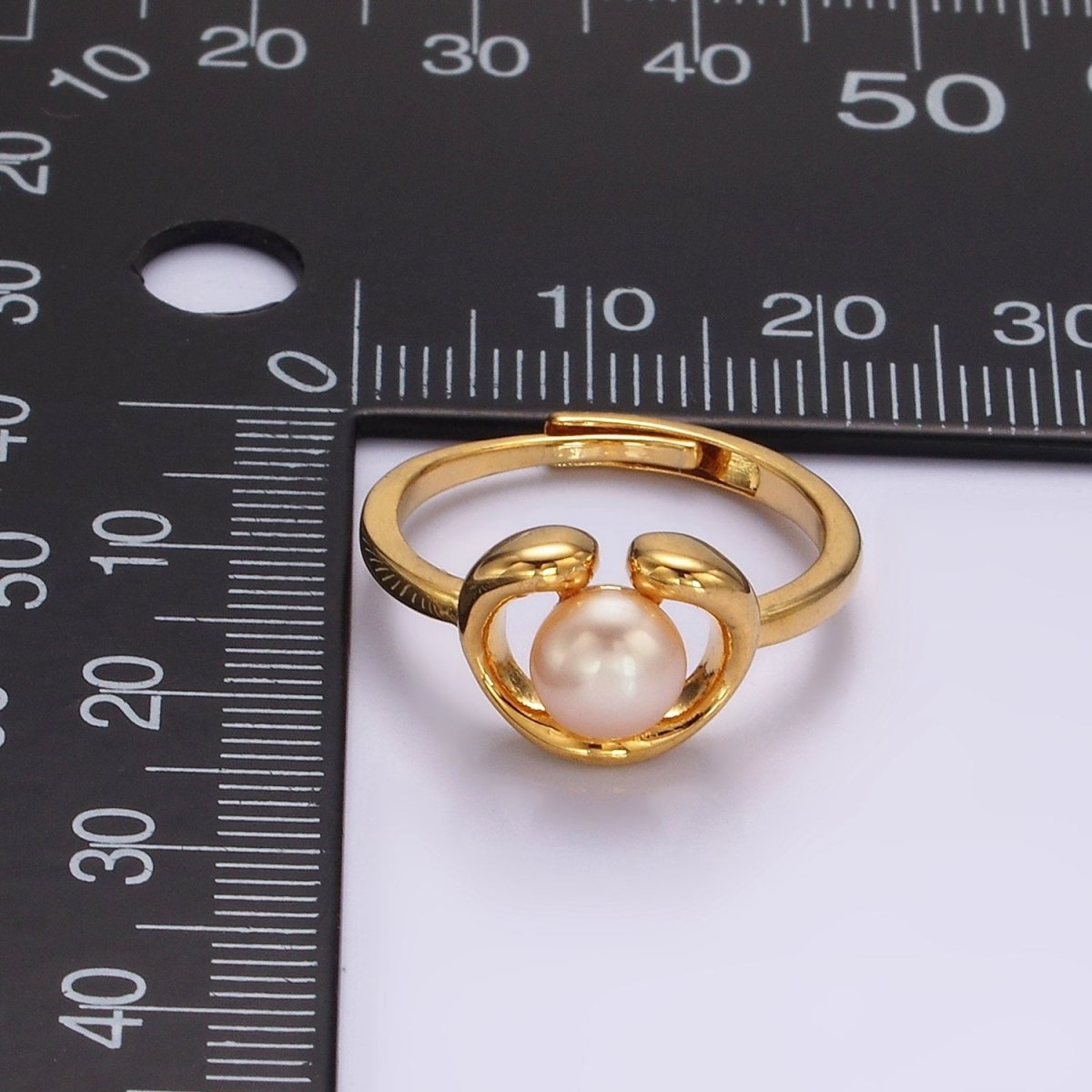 14K Gold Filled White, Pink Peal Open Outline Adjustable Ring in Silver & Gold | O672 - O675