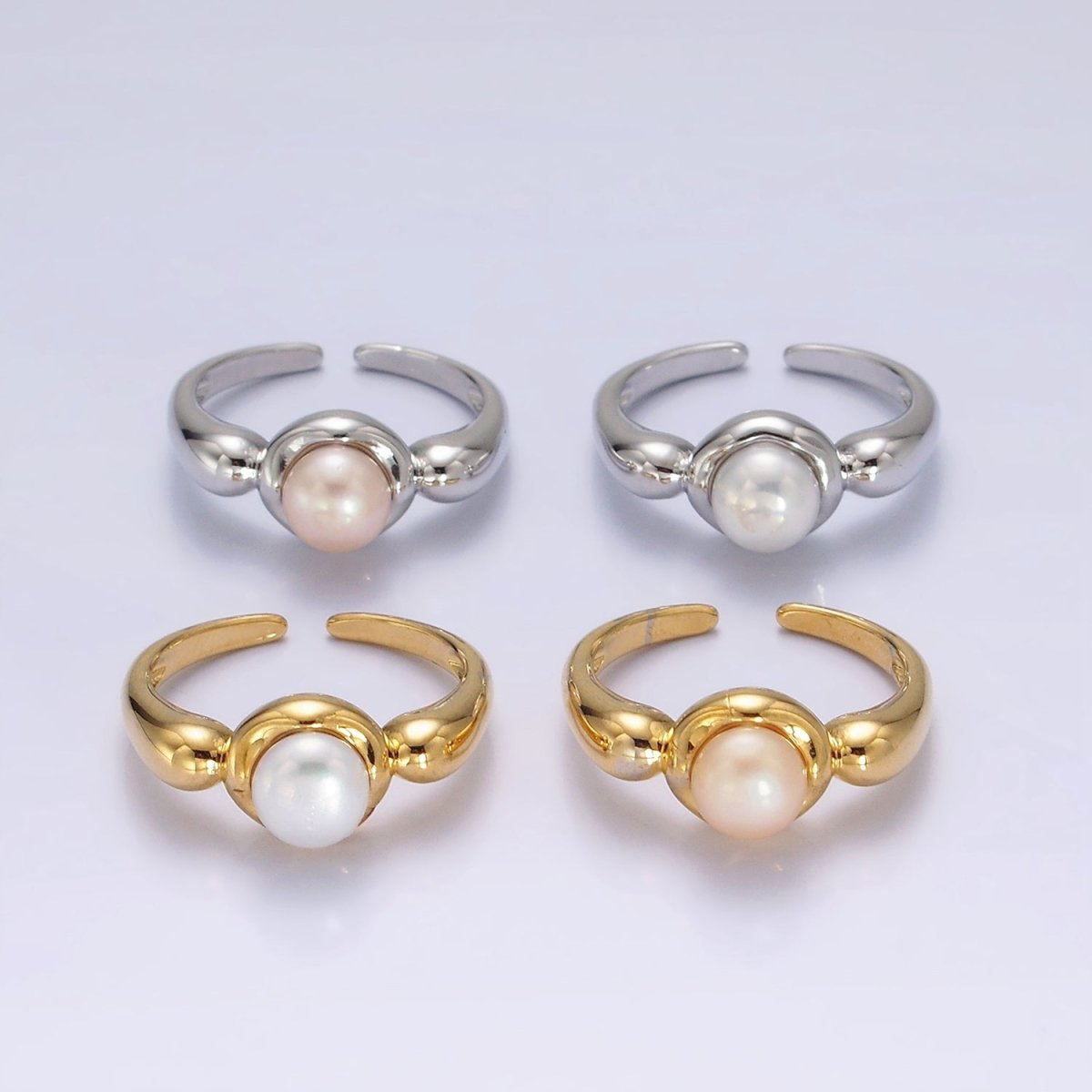 14K Gold Filled White, Pink Pearl Bubble Band Ring in Gold & Silver | O664 - O667