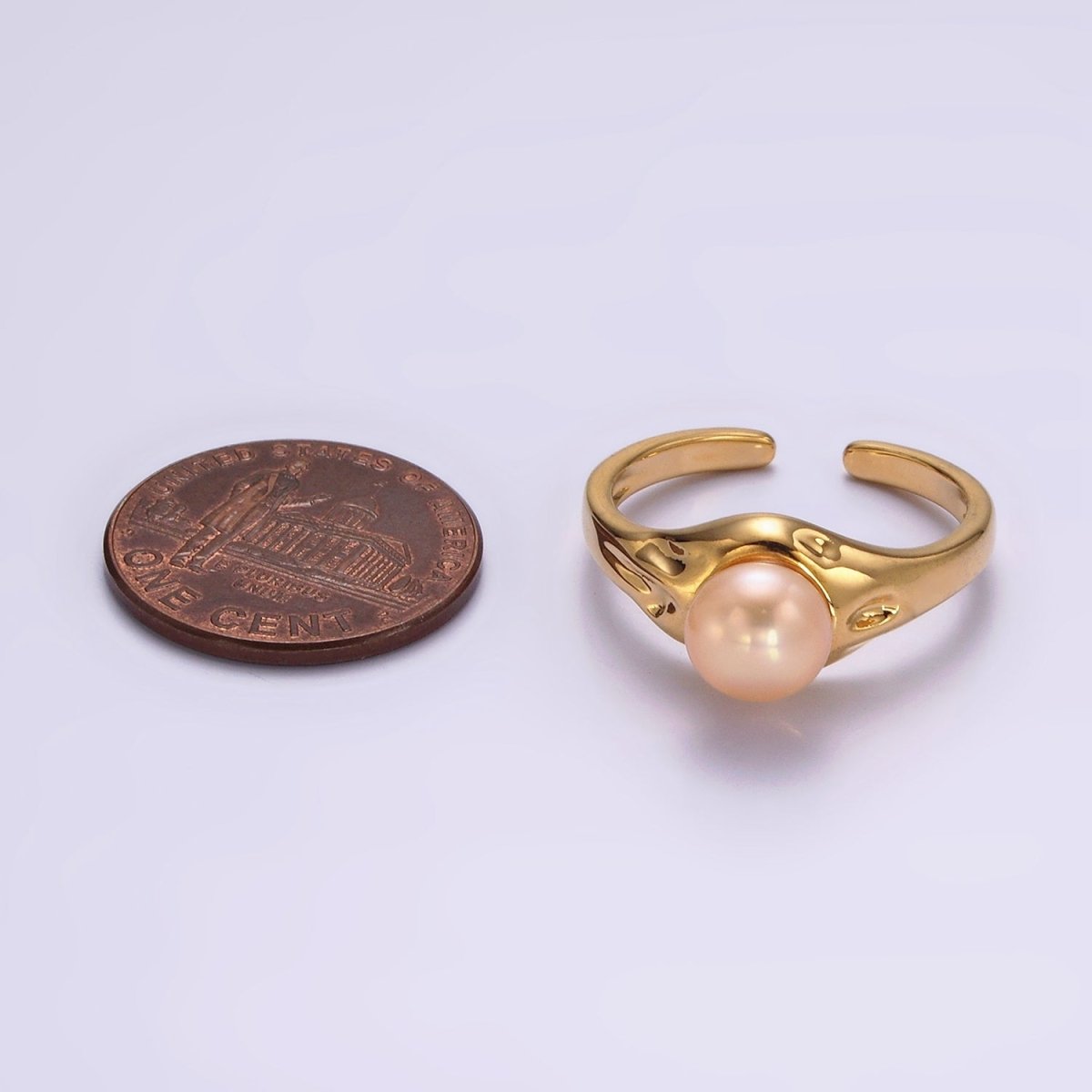 14K Gold Filled White, Pink Pearl Dented Signet Ring in Gold & Silver | O660 - O663