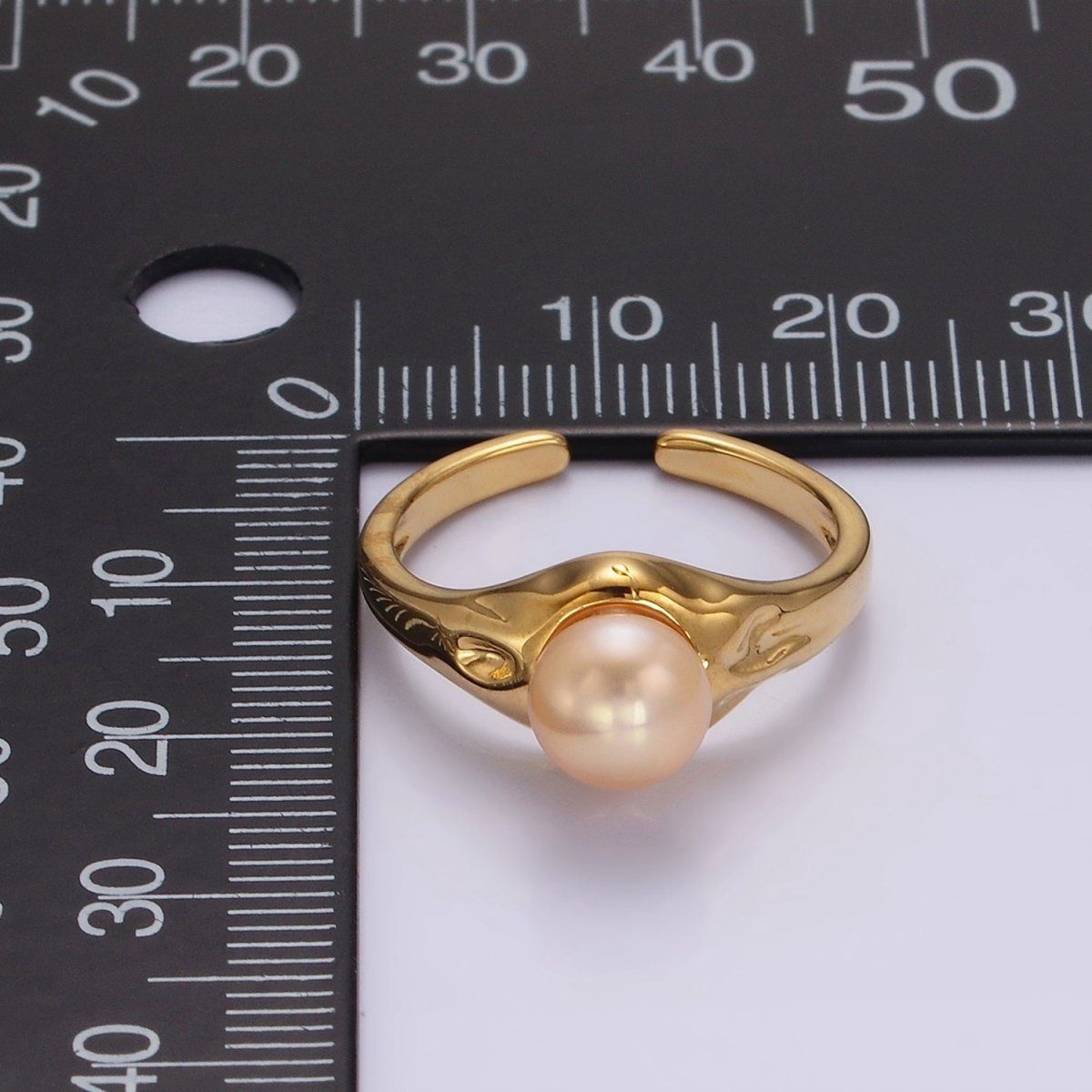 14K Gold Filled White, Pink Pearl Dented Signet Ring in Gold & Silver | O660 - O663