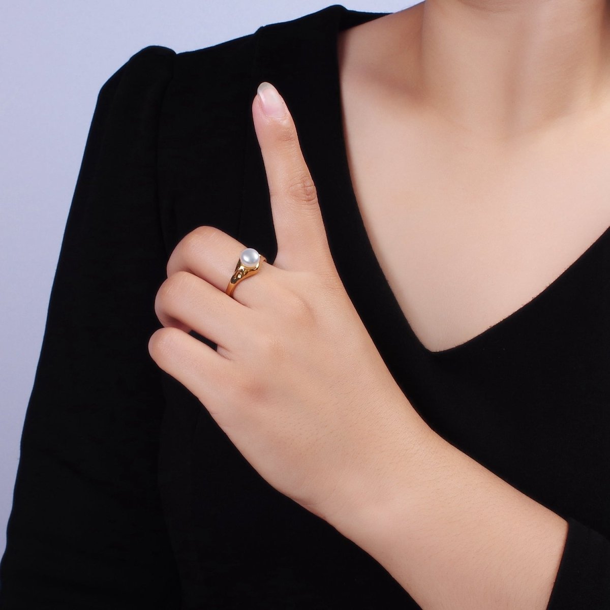 14K Gold Filled White, Pink Pearl Dented Signet Ring in Gold & Silver | O660 - O663