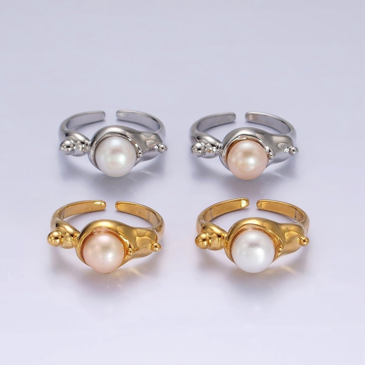 14K Gold Filled White, Pink Pearl Dotted Bubble Molten Band Ring in Silver & Gold | O684 - O687