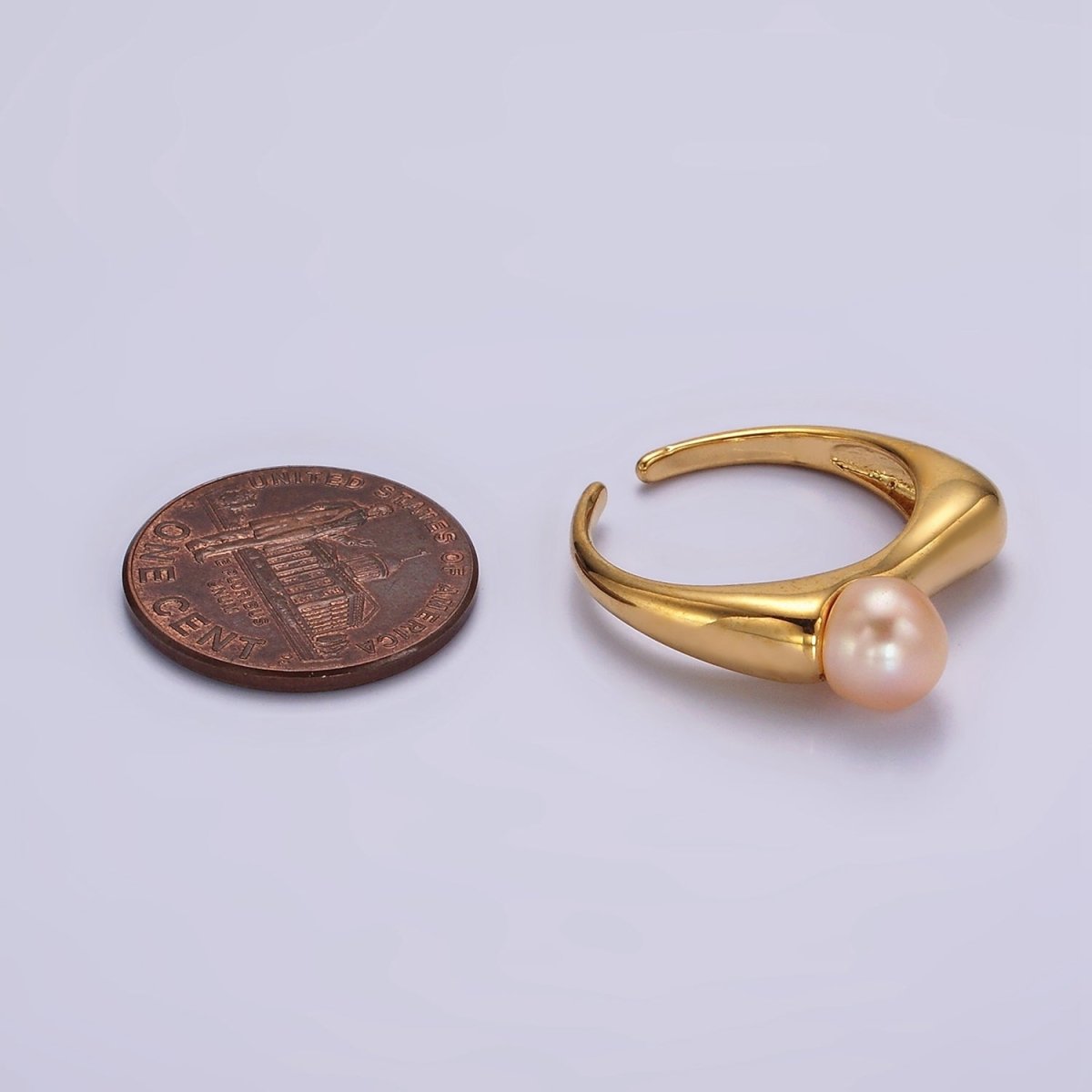 14K Gold Filled White, Pink Pearl Flat Signet Ring in Gold & Silver | O652 ~ O655