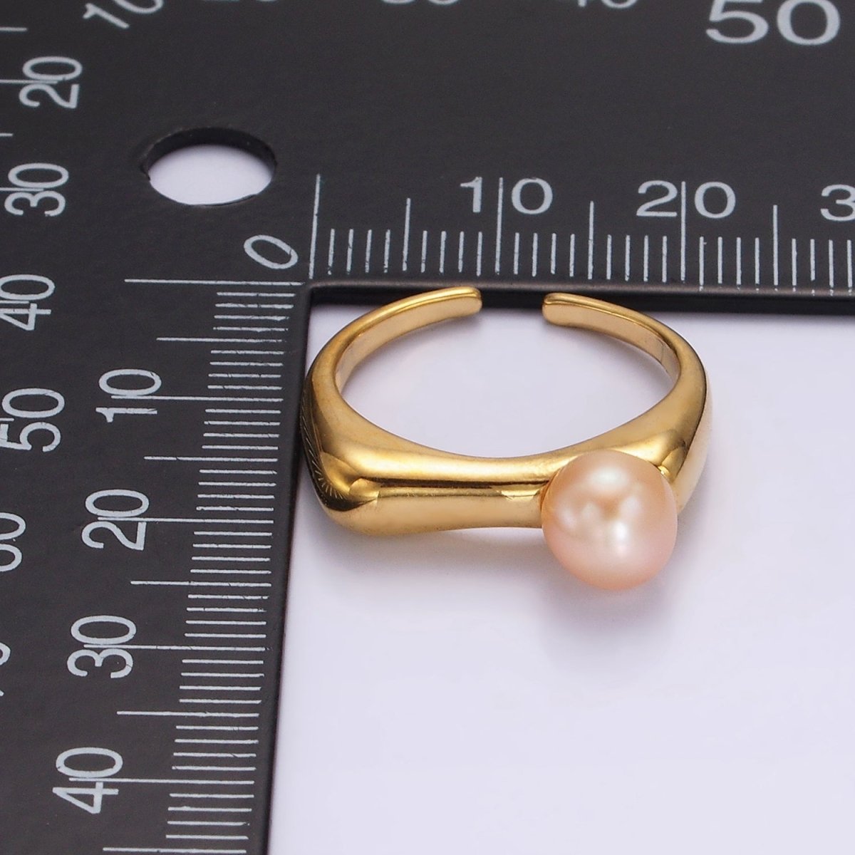 14K Gold Filled White, Pink Pearl Flat Signet Ring in Gold & Silver | O652 ~ O655