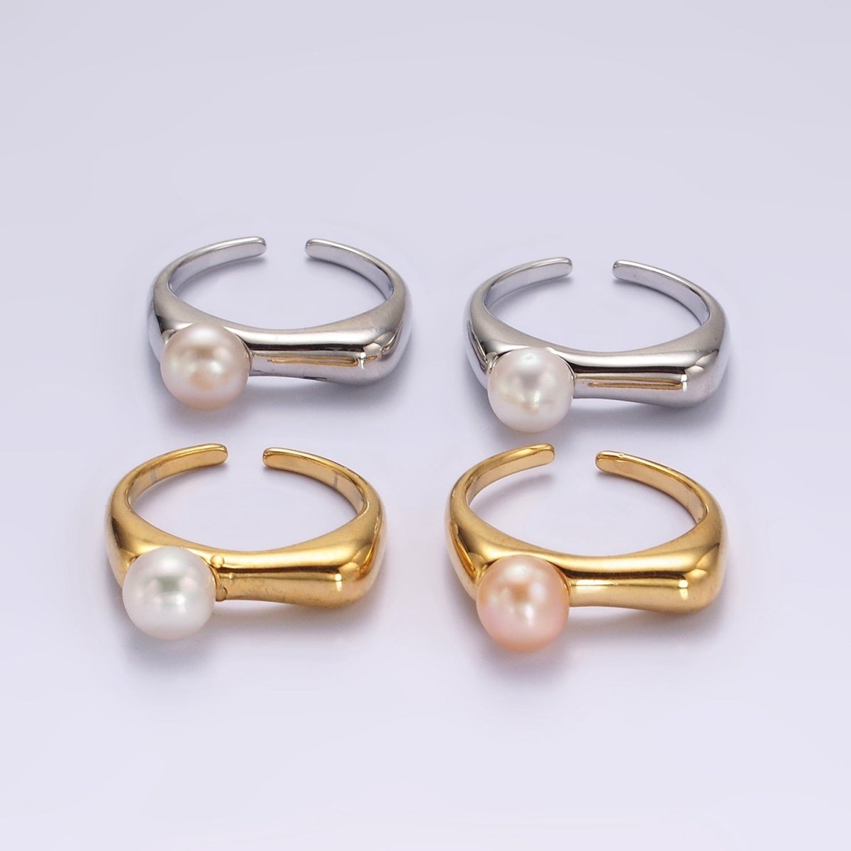 14K Gold Filled White, Pink Pearl Flat Signet Ring in Gold & Silver | O652 ~ O655