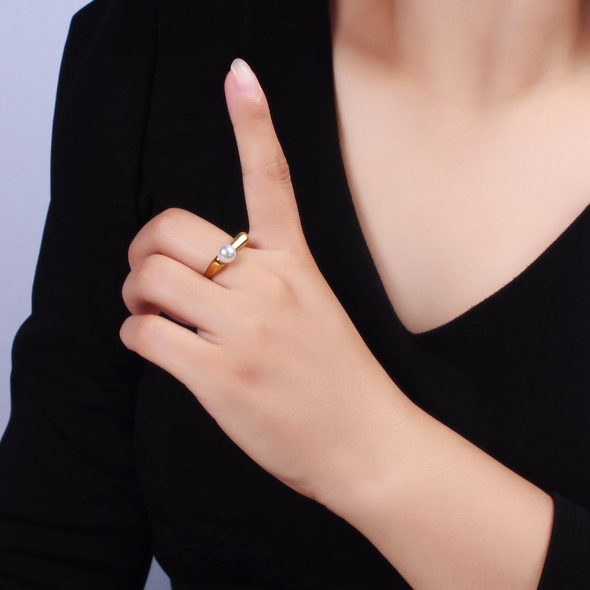 14K Gold Filled White, Pink Pearl Flat Signet Ring in Gold & Silver | O652 ~ O655