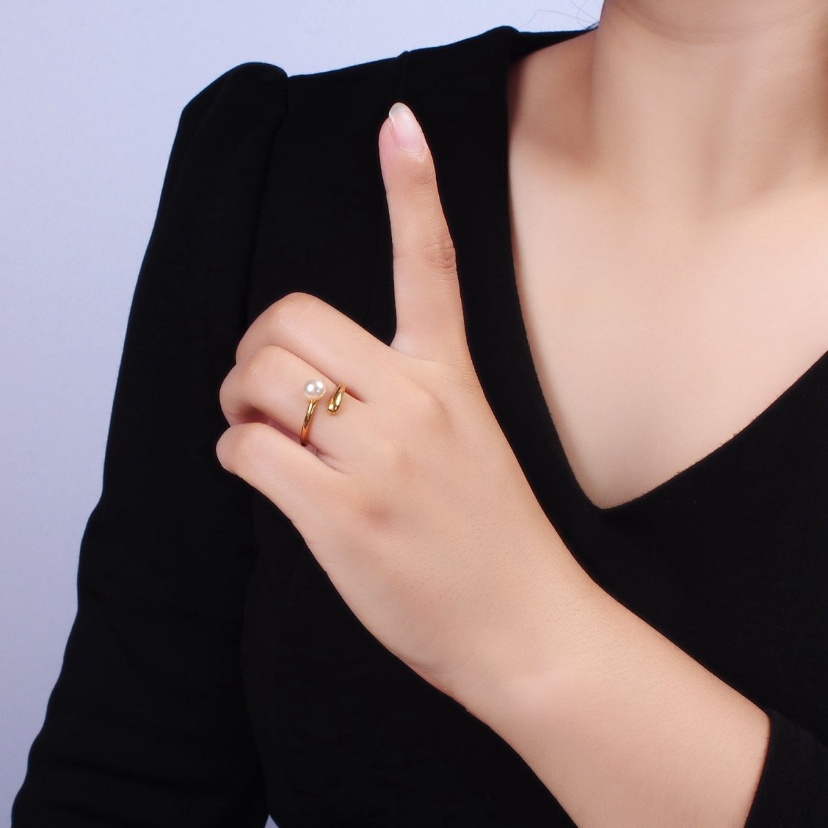 14K Gold Filled White, Pink Pearl Minimalist Open Wrap Band Ring in Silver & Gold | O680 - O683