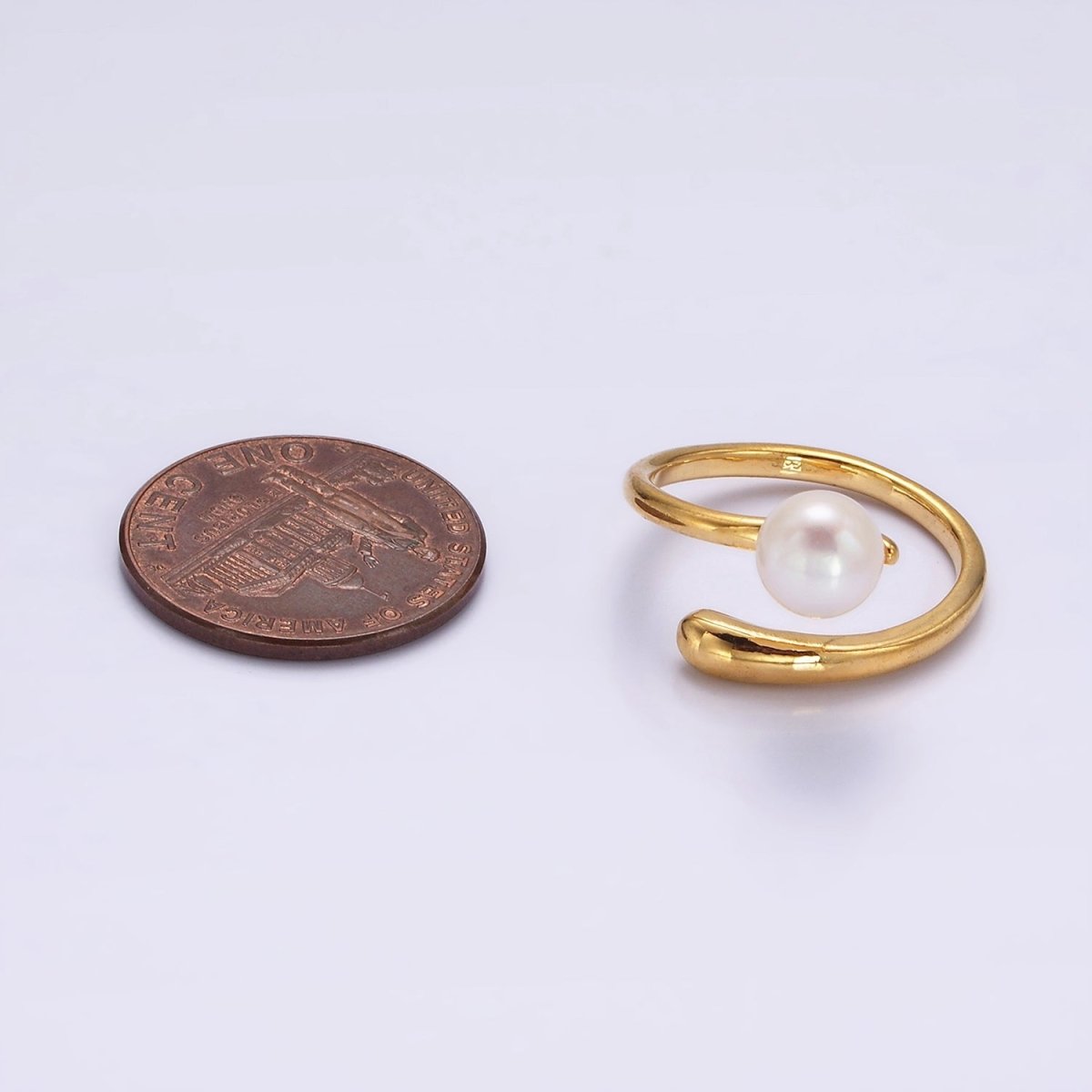 14K Gold Filled White, Pink Pearl Minimalist Open Wrap Band Ring in Silver & Gold | O680 - O683