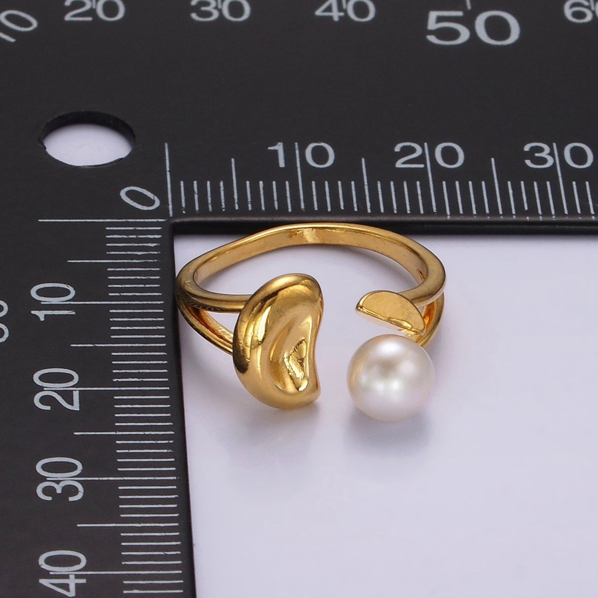 14K Gold Filled White, Pink Pearl Molten Dented Open Wrap Ring in Gold & Silver | O644 - O647