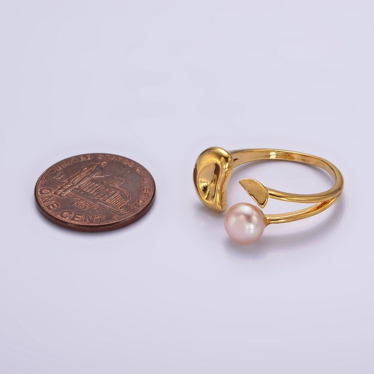 14K Gold Filled White, Pink Pearl Molten Dented Open Wrap Ring in Gold & Silver | O644 - O647