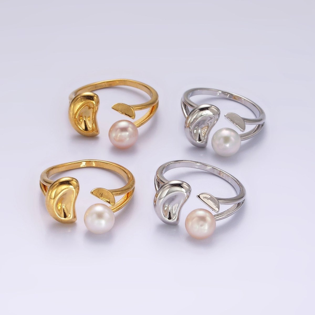 14K Gold Filled White, Pink Pearl Molten Dented Open Wrap Ring in Gold & Silver | O644 - O647