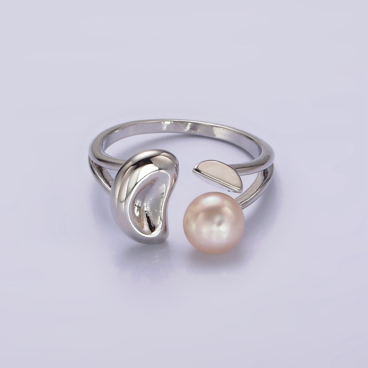 14K Gold Filled White, Pink Pearl Molten Dented Open Wrap Ring in Gold & Silver | O644 - O647
