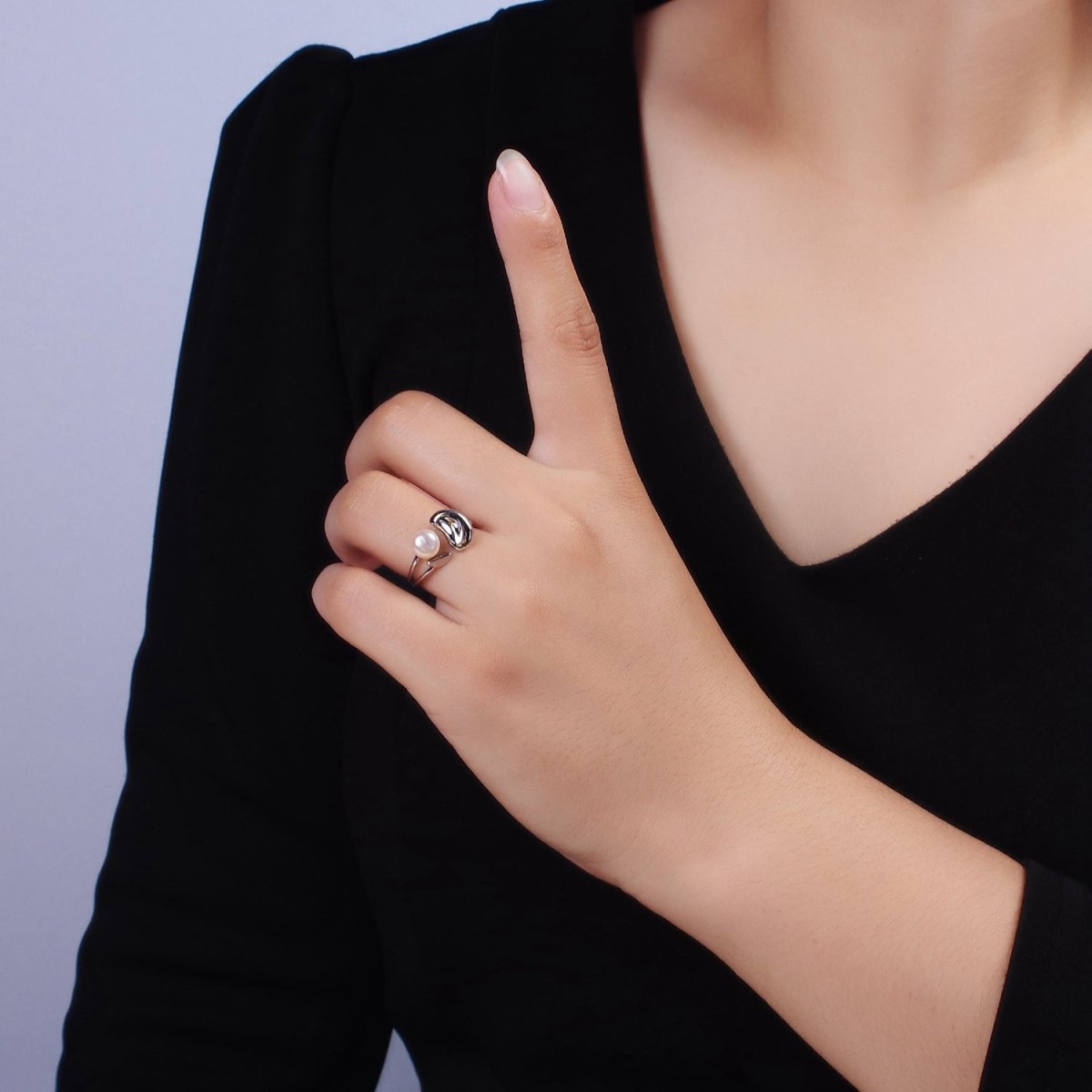 14K Gold Filled White, Pink Pearl Molten Dented Open Wrap Ring in Gold & Silver | O644 - O647