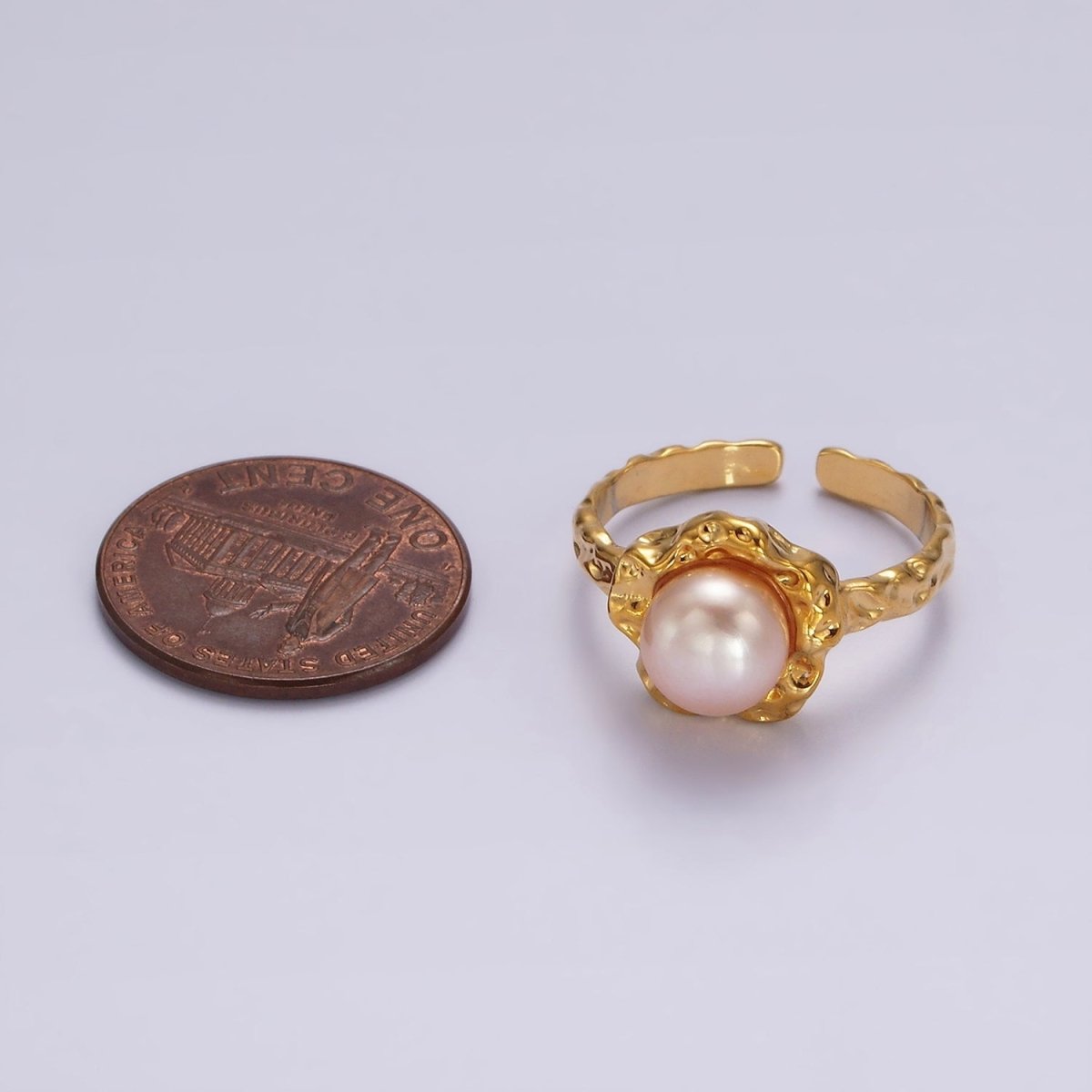 14K Gold Filled White, Pink Pearl Molten Hammered Ring in Gold 7 Silver | O1876 - O1879