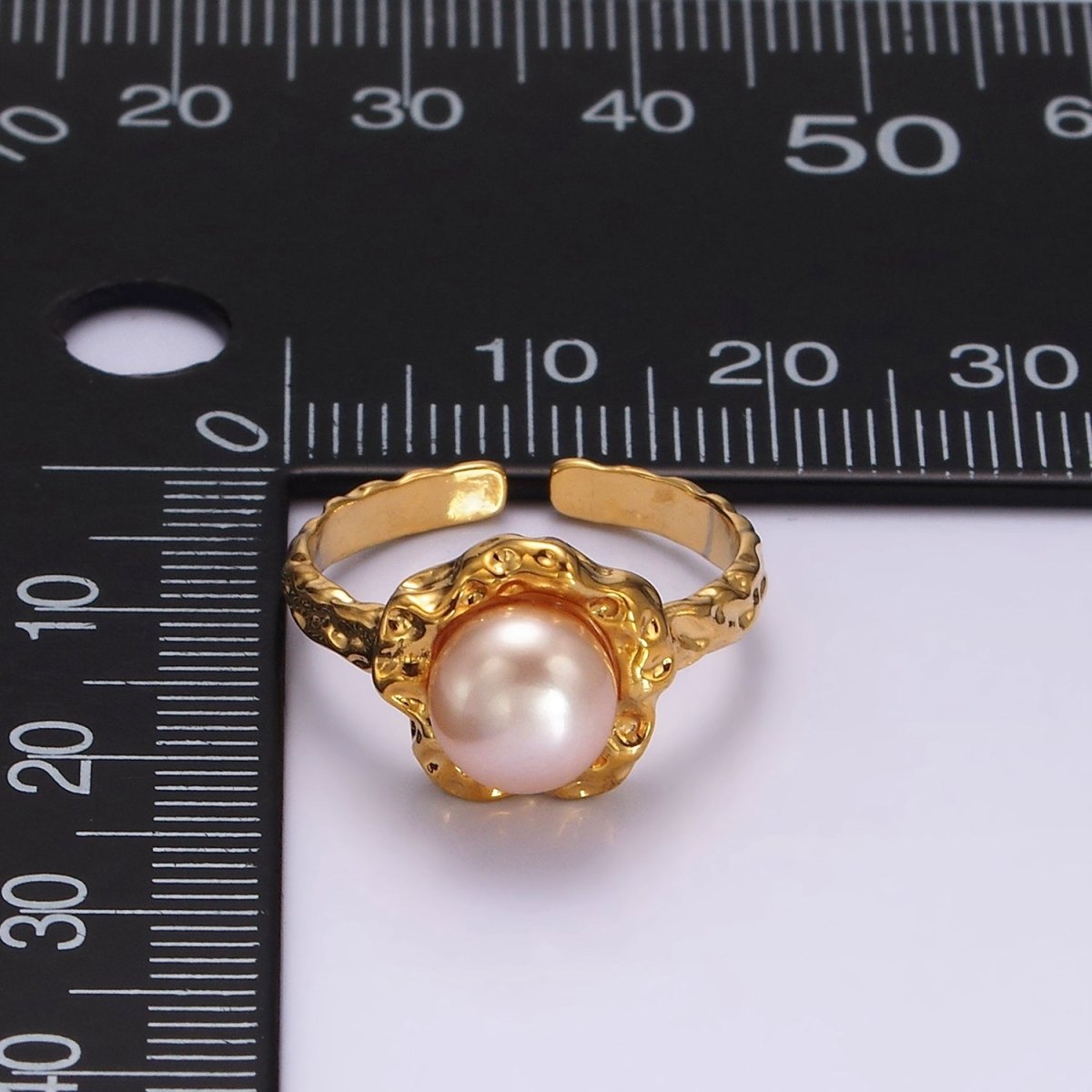 14K Gold Filled White, Pink Pearl Molten Hammered Ring in Gold 7 Silver | O1876 - O1879