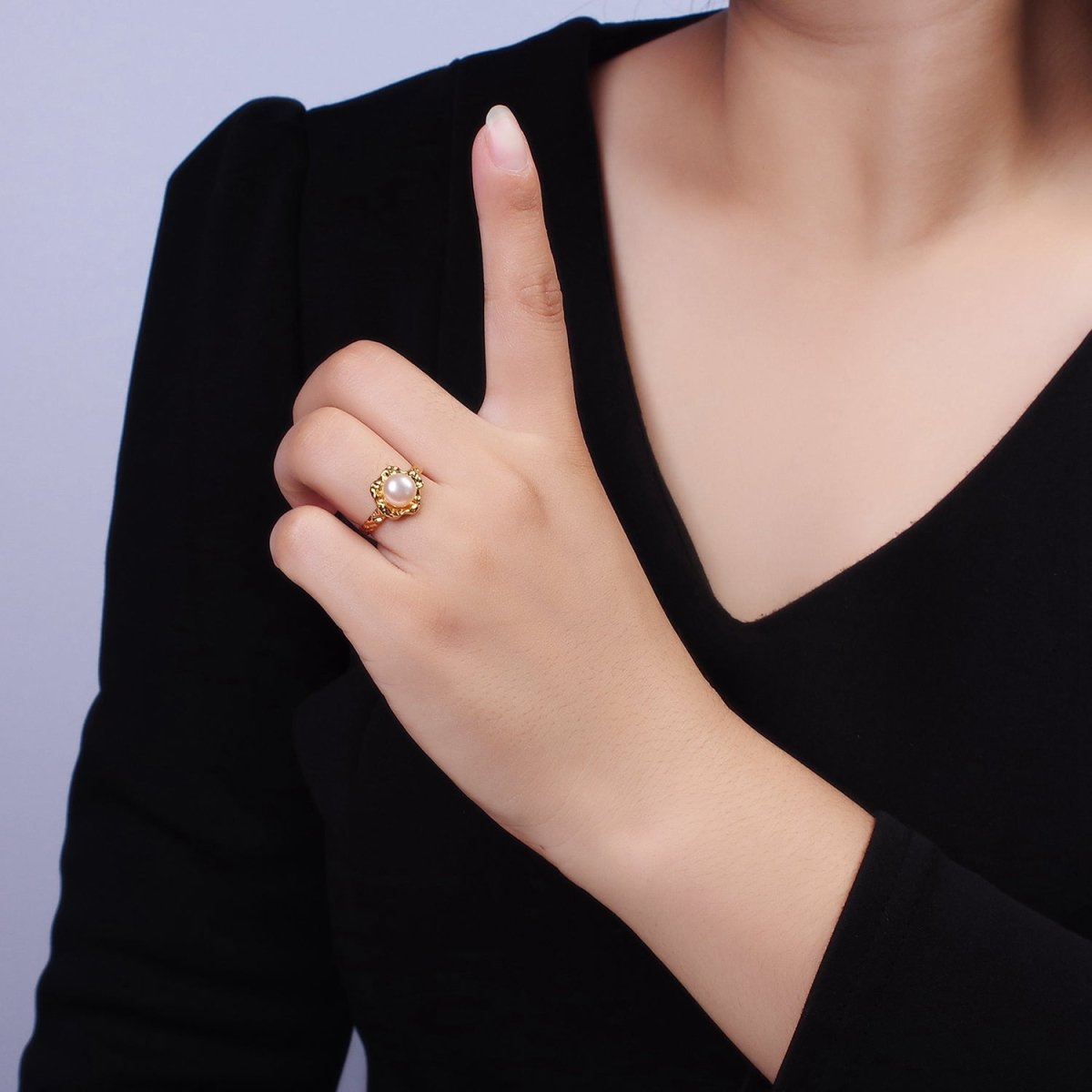 14K Gold Filled White, Pink Pearl Molten Hammered Ring in Gold 7 Silver | O1876 - O1879