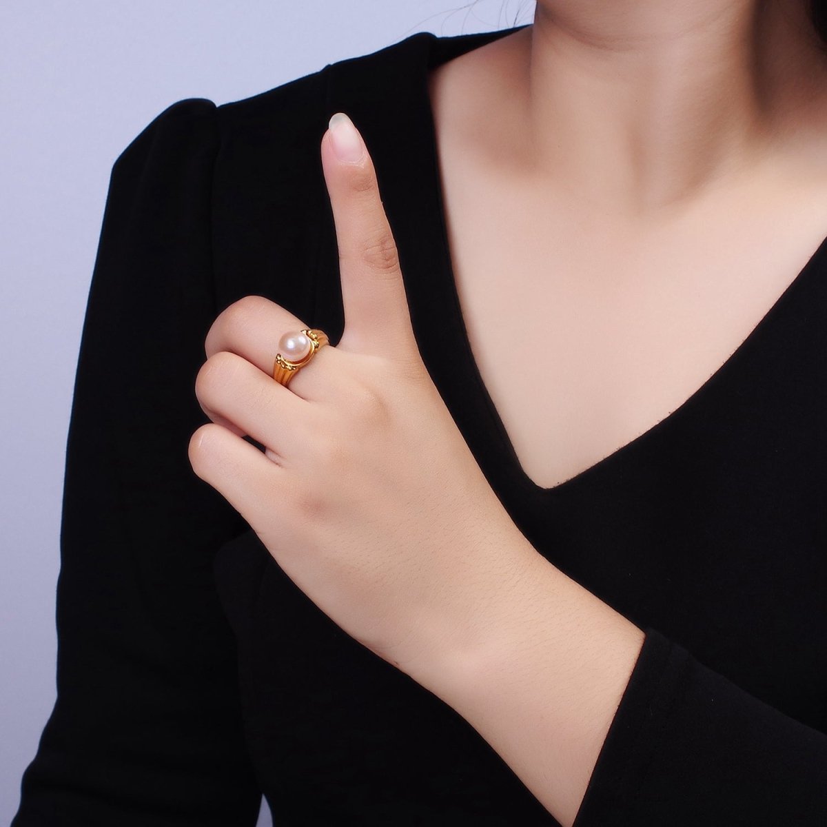 14K Gold Filled White, Pink Pearl Multiple Band Ring in Gold & Silver | O1868 - O1871