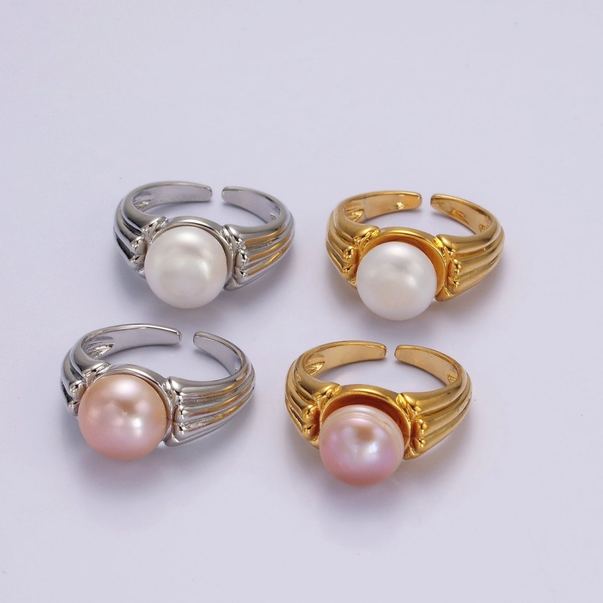14K Gold Filled White, Pink Pearl Multiple Band Ring in Gold & Silver | O1868 - O1871