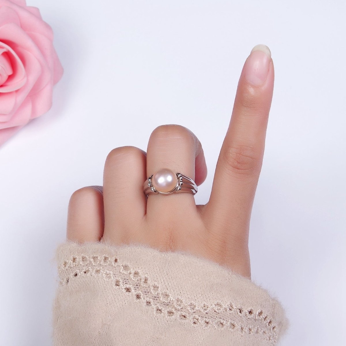 14K Gold Filled White, Pink Pearl Multiple Band Ring in Gold & Silver | O1868 - O1871