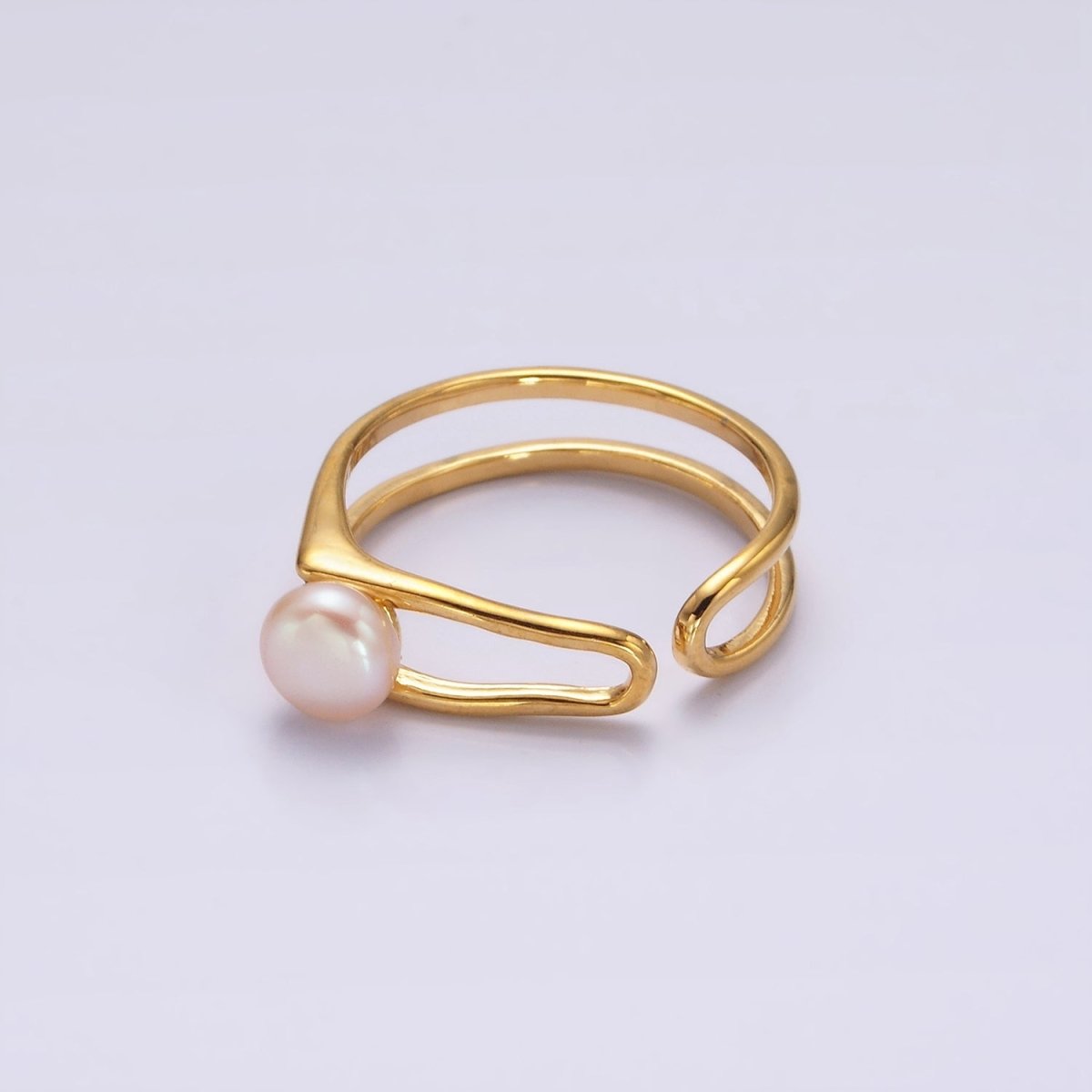 14K Gold Filled White, Pink Pearl Open Double Band Wrap Signet Ring in Gold & Silver | O656 - O659