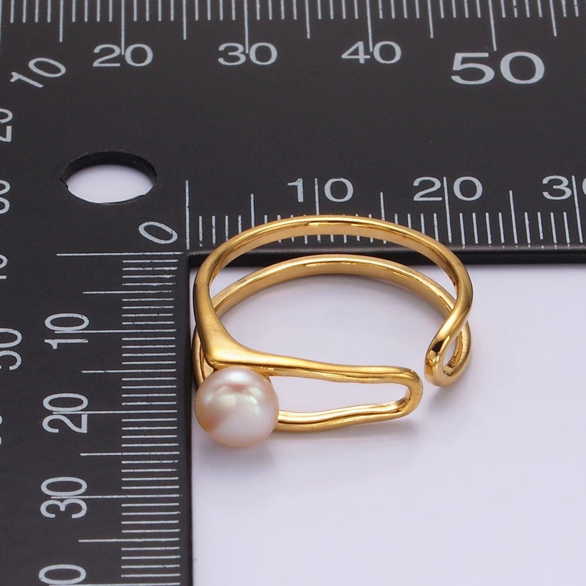 14K Gold Filled White, Pink Pearl Open Double Band Wrap Signet Ring in Gold & Silver | O656 - O659