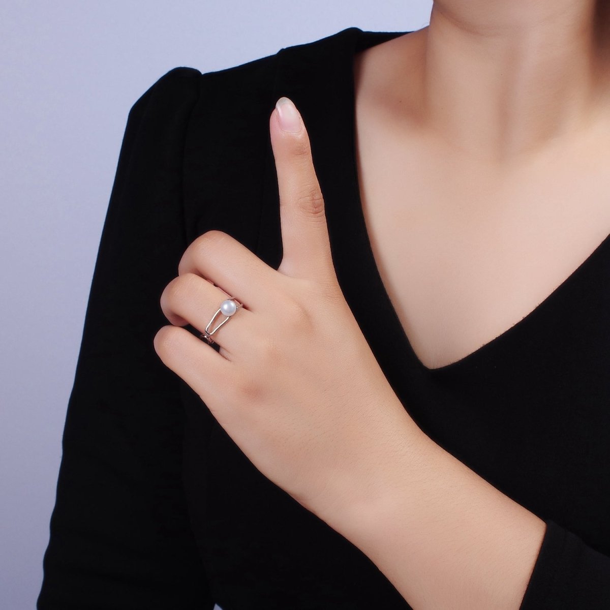 14K Gold Filled White, Pink Pearl Open Double Band Wrap Signet Ring in Gold & Silver | O656 - O659