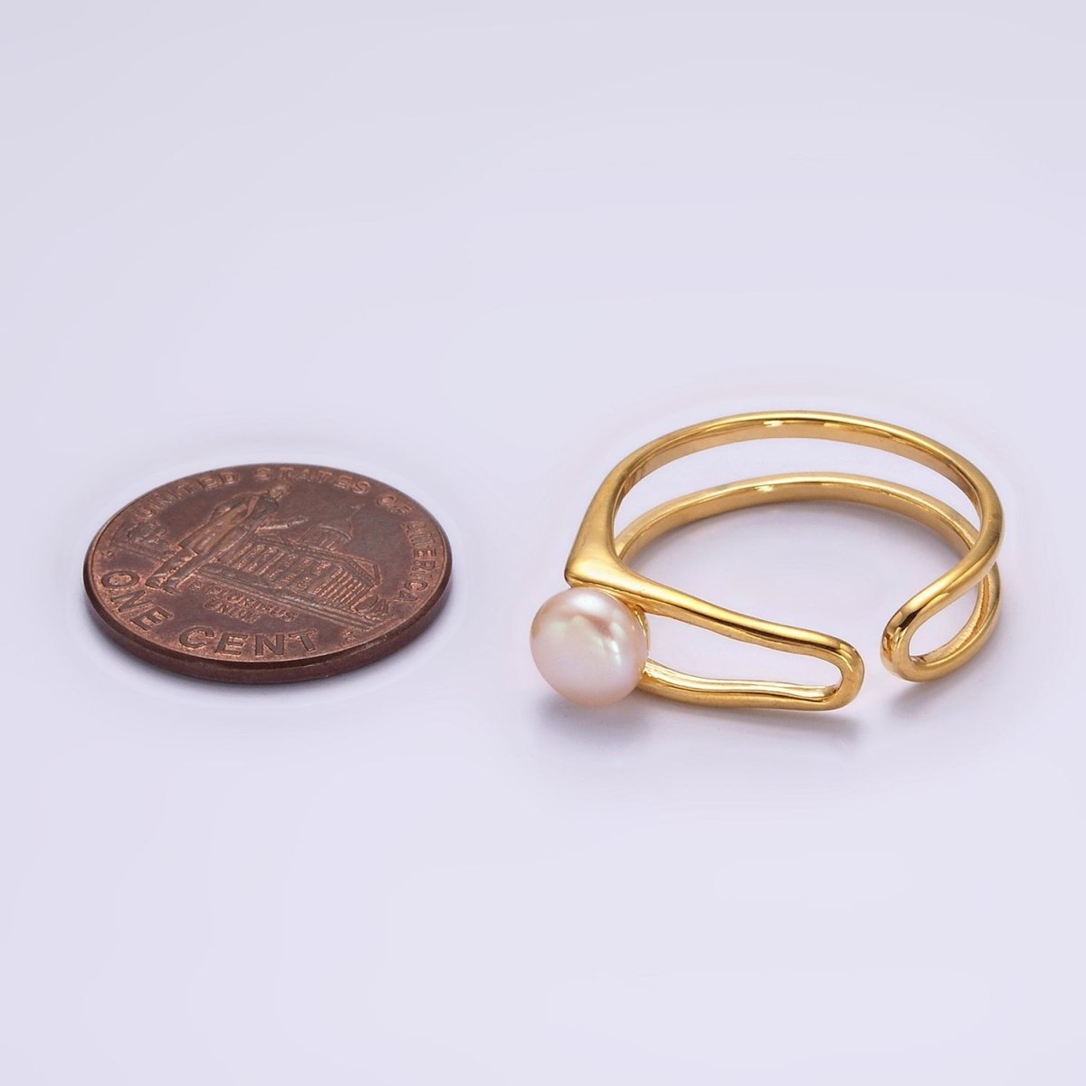 14K Gold Filled White, Pink Pearl Open Double Band Wrap Signet Ring in Gold & Silver | O656 - O659