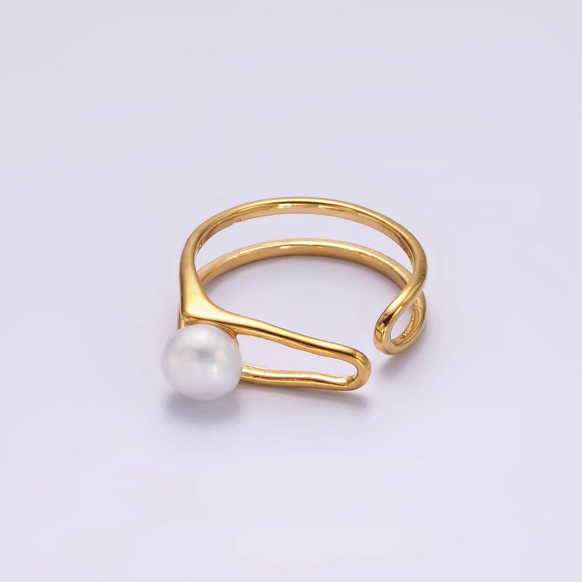 14K Gold Filled White, Pink Pearl Open Double Band Wrap Signet Ring in Gold & Silver | O656 - O659
