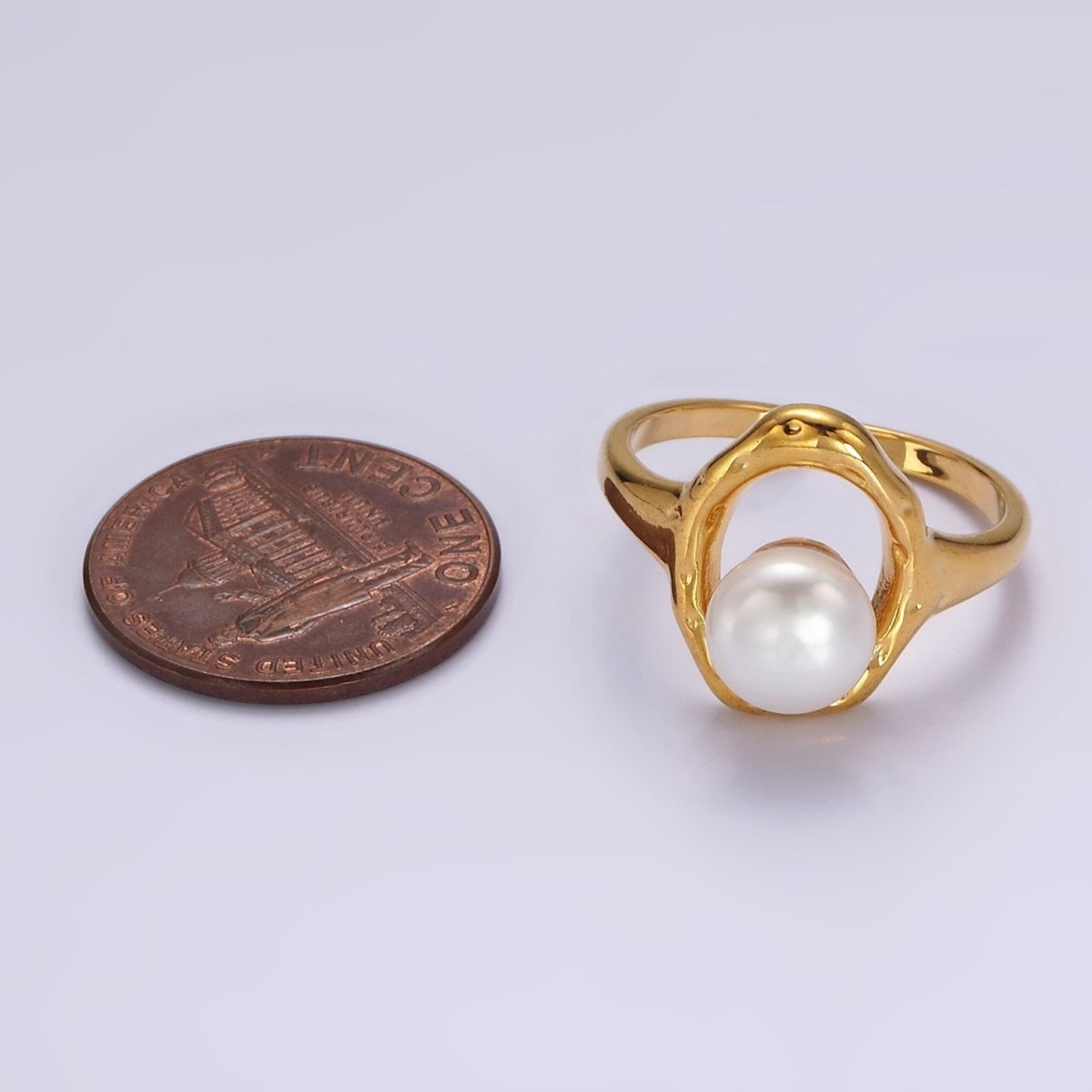 14K Gold Filled White, Pink Pearl Open Oblong Ring in Gold & Silver | O1872 - O1875