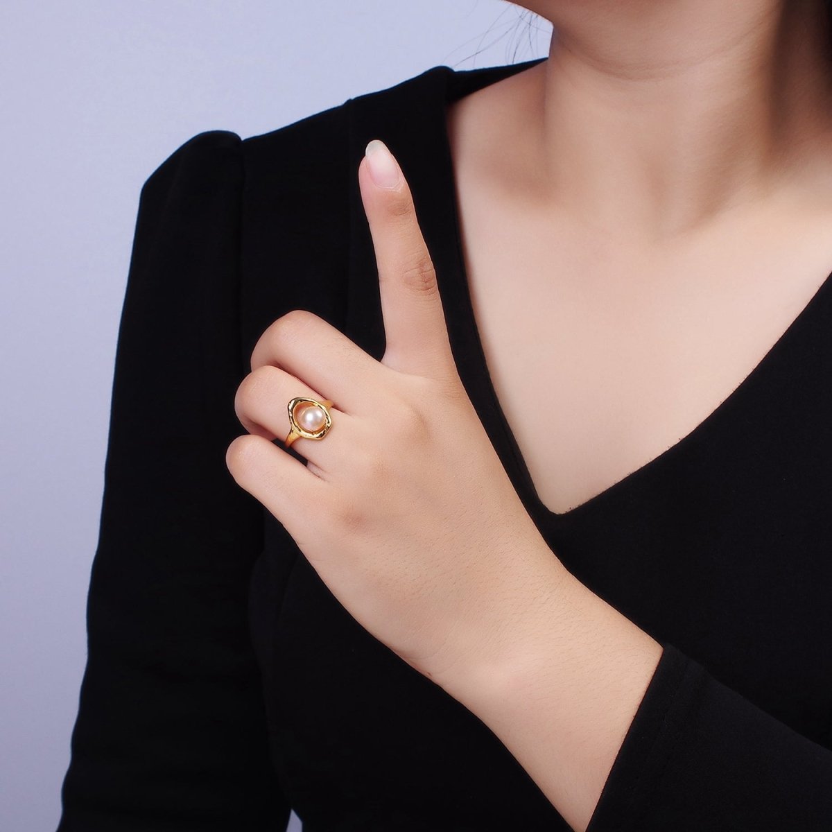 14K Gold Filled White, Pink Pearl Open Oblong Ring in Gold & Silver | O1872 - O1875