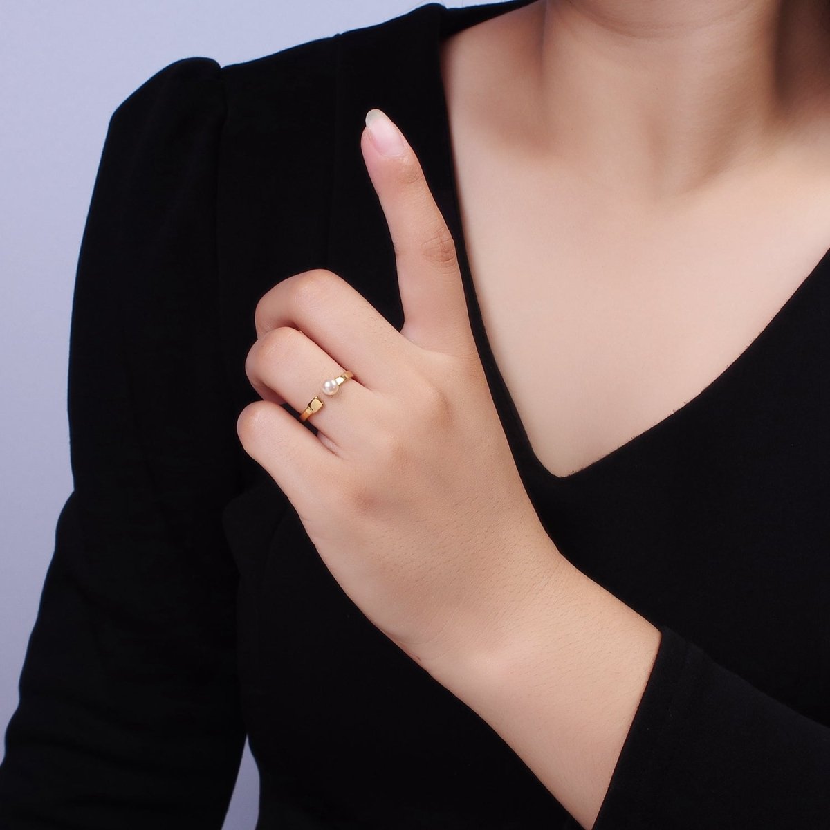 14K Gold Filled White, Pink Pearl Rectangular Open Claw Ring in Gold & Silver | O1880 - O1883