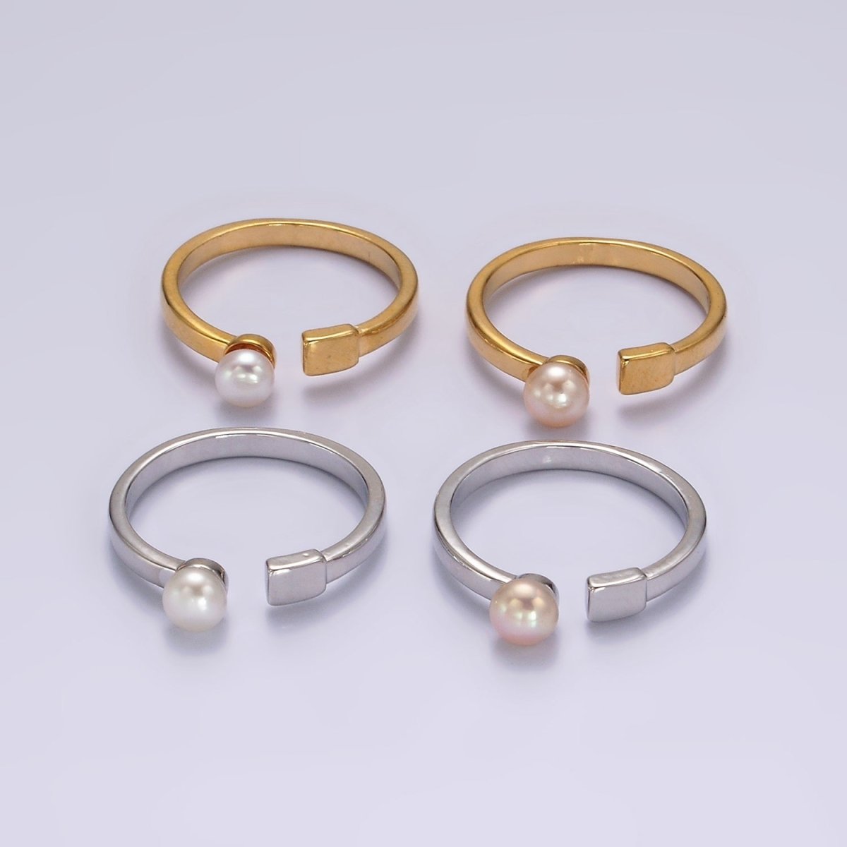 14K Gold Filled White, Pink Pearl Rectangular Open Claw Ring in Gold & Silver | O1880 - O1883