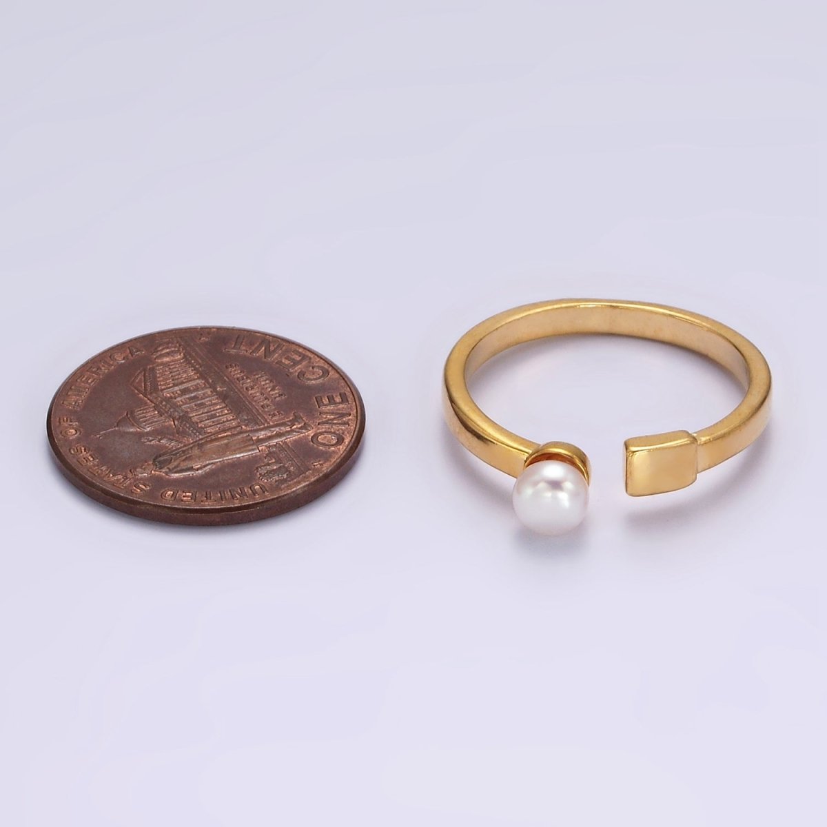 14K Gold Filled White, Pink Pearl Rectangular Open Claw Ring in Gold & Silver | O1880 - O1883