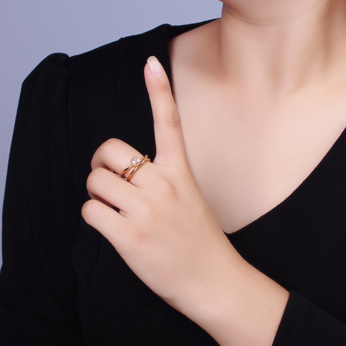 14K Gold Filled White, Pink Pearl Twisted Hammered Double Band Ring in Gold & Silver | O1175 O1176