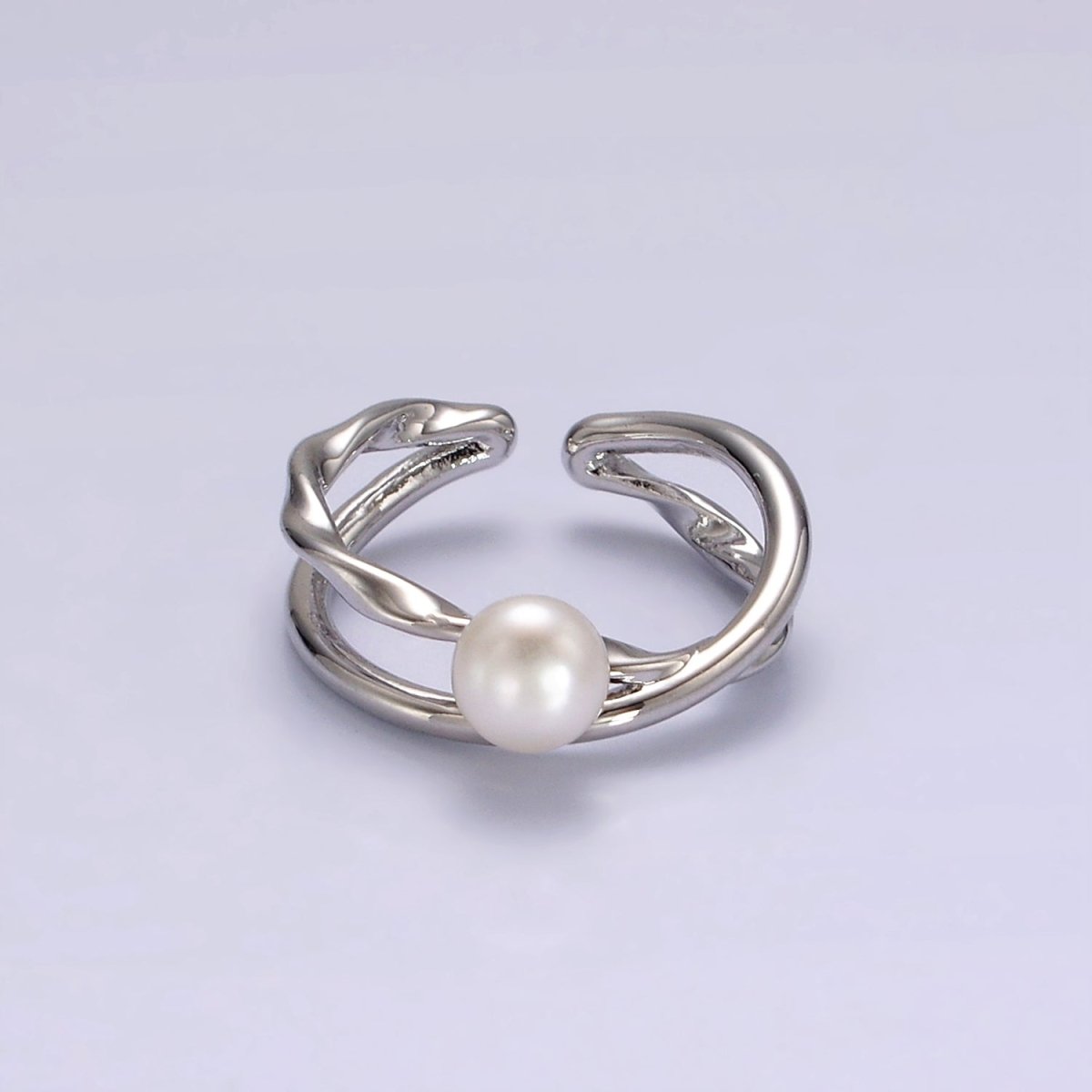 14K Gold Filled White, Pink Pearl Twisted Hammered Double Band Ring in Gold & Silver | O1175 O1176