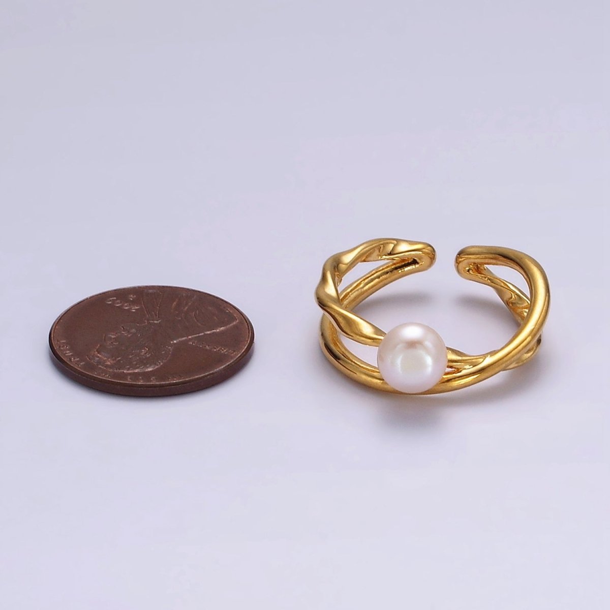 14K Gold Filled White, Pink Pearl Twisted Hammered Double Band Ring in Gold & Silver | O1175 O1176