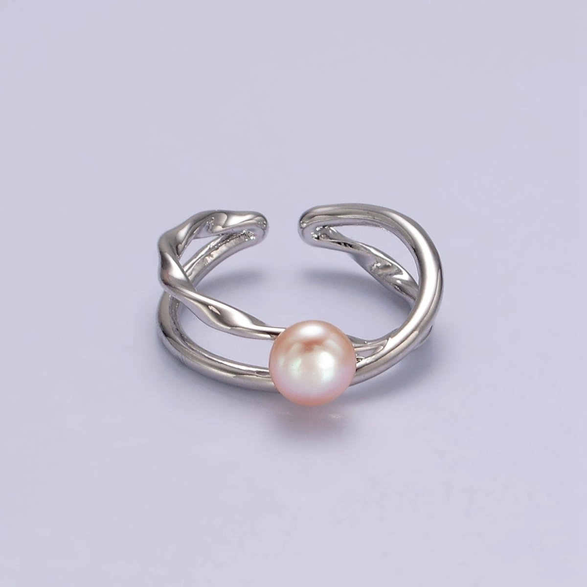 14K Gold Filled White, Pink Pearl Twisted Hammered Double Band Ring in Gold & Silver | O1175 O1176