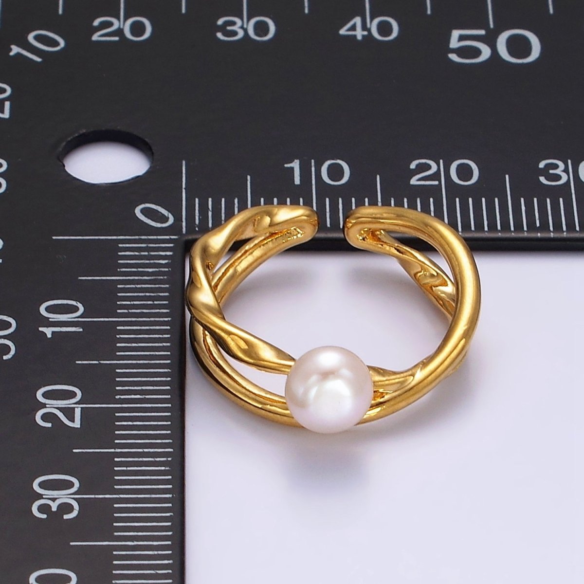 14K Gold Filled White, Pink Pearl Twisted Hammered Double Band Ring in Gold & Silver | O1175 O1176