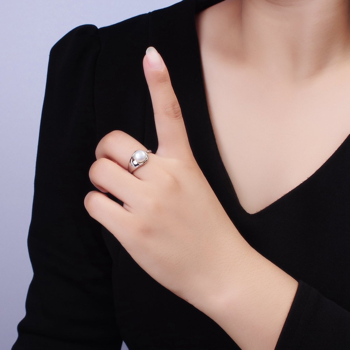 14K Gold Filled White, Pink Pearl Wide Open Claw Band Ring in Gold & Silver | O1864 - O1867