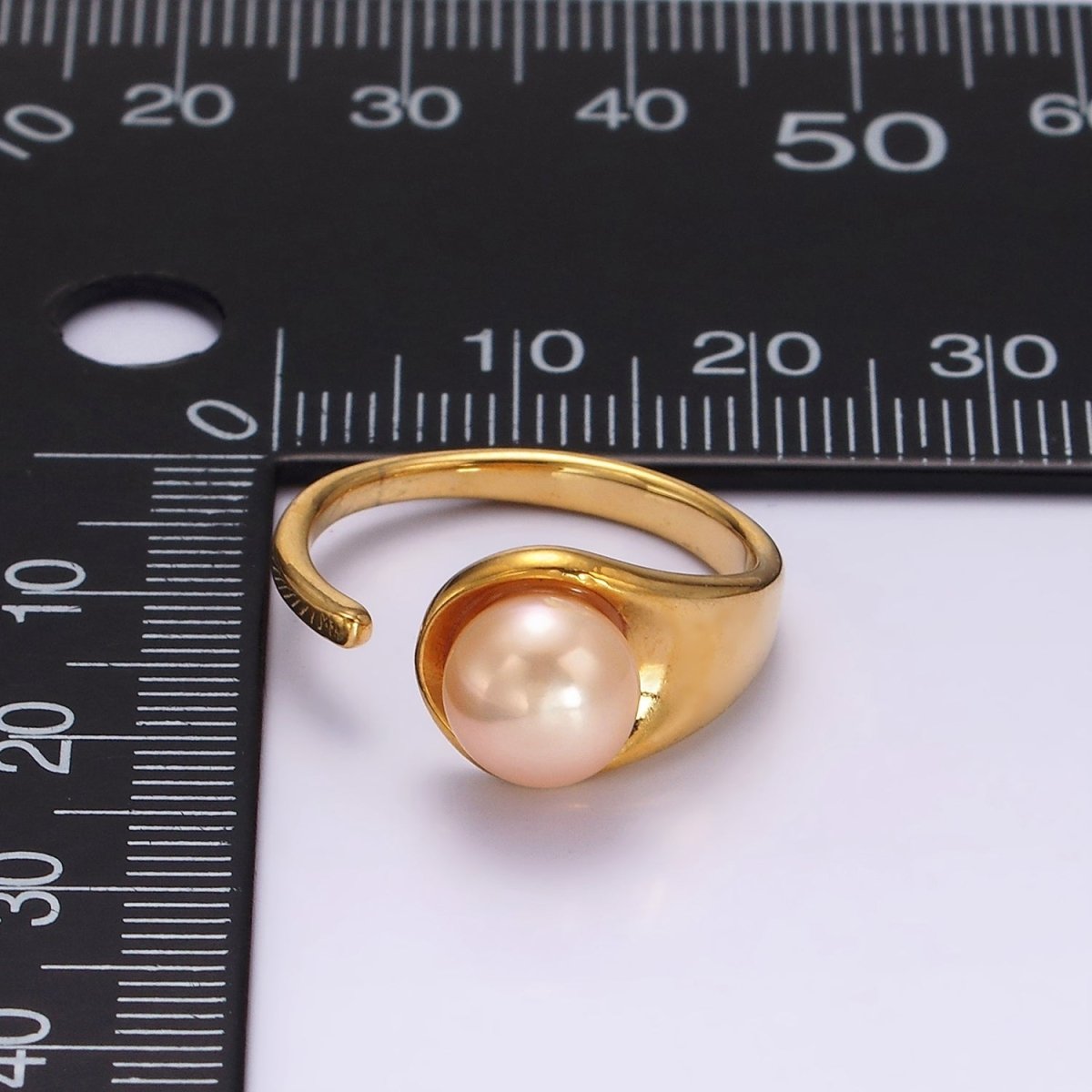 14K Gold Filled White, Pink Pearl Wide Open Claw Band Ring in Gold & Silver | O1864 - O1867