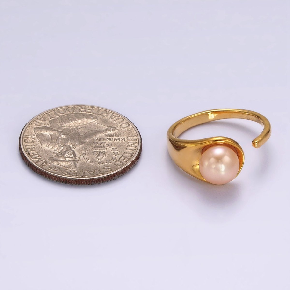 14K Gold Filled White, Pink Pearl Wide Open Claw Band Ring in Gold & Silver | O1864 - O1867