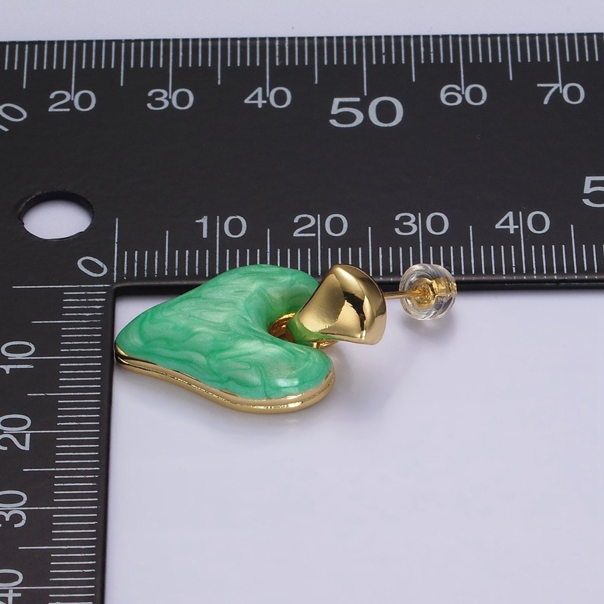 14K Gold Filled White, Pink, Purple, Blue, Green Enamel Heart Drop Stud Earrings | V-241