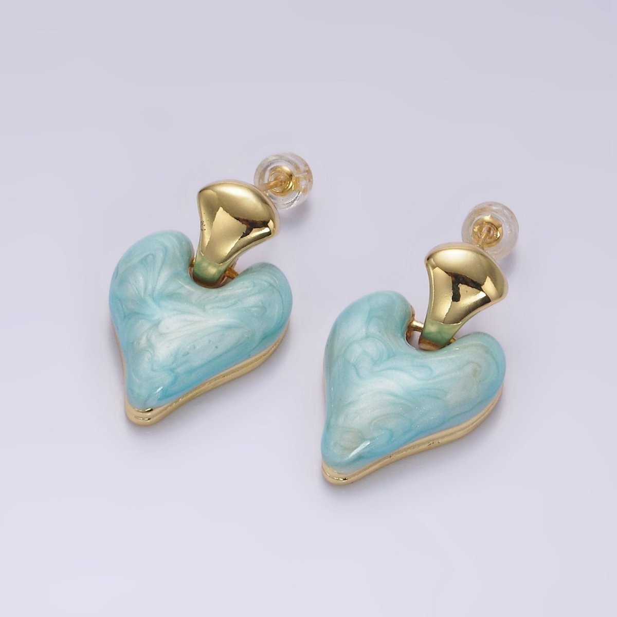 14K Gold Filled White, Pink, Purple, Blue, Green Enamel Heart Drop Stud Earrings | V-241